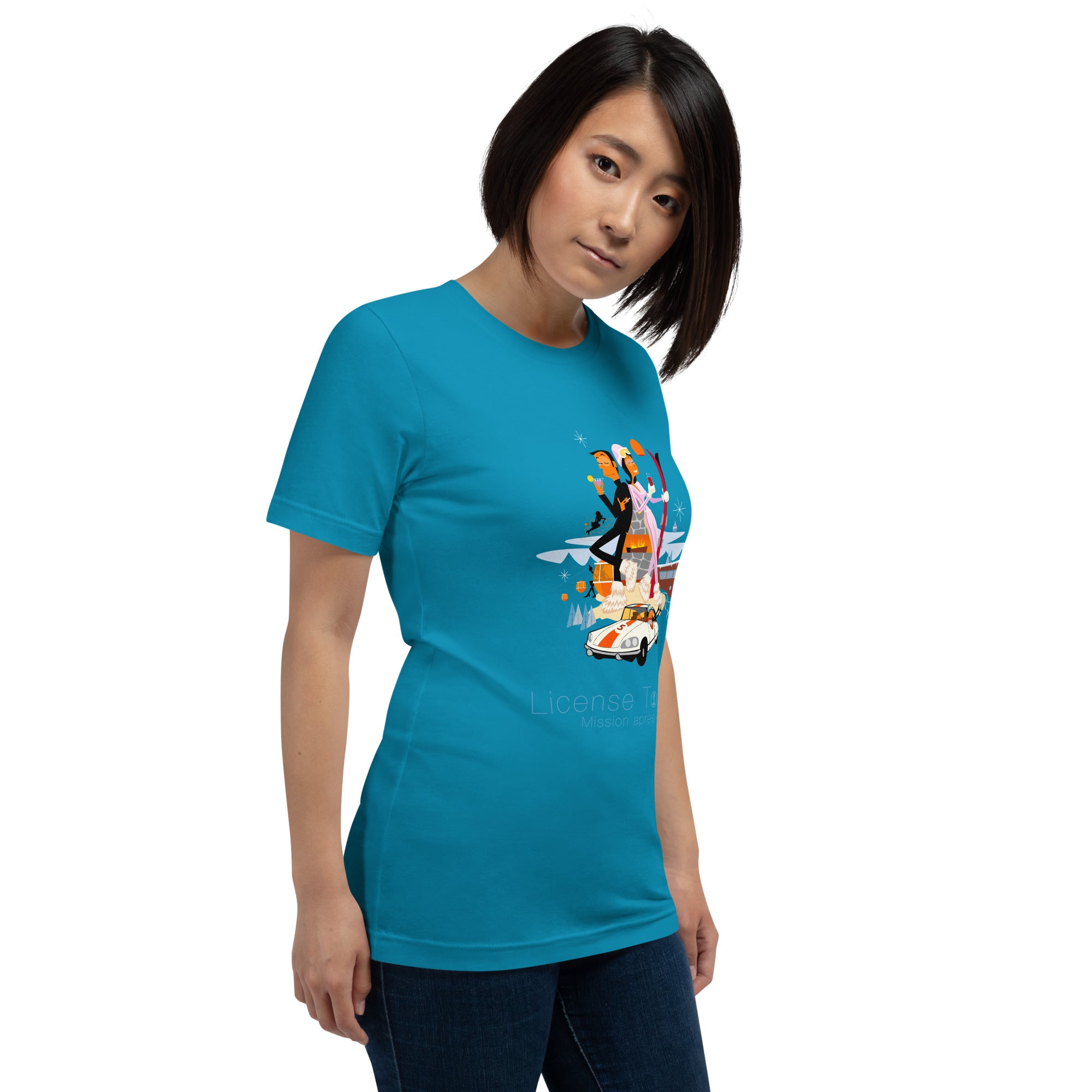Unisex cotton t-shirt License to Chill Mission Après-Ski on bright colors