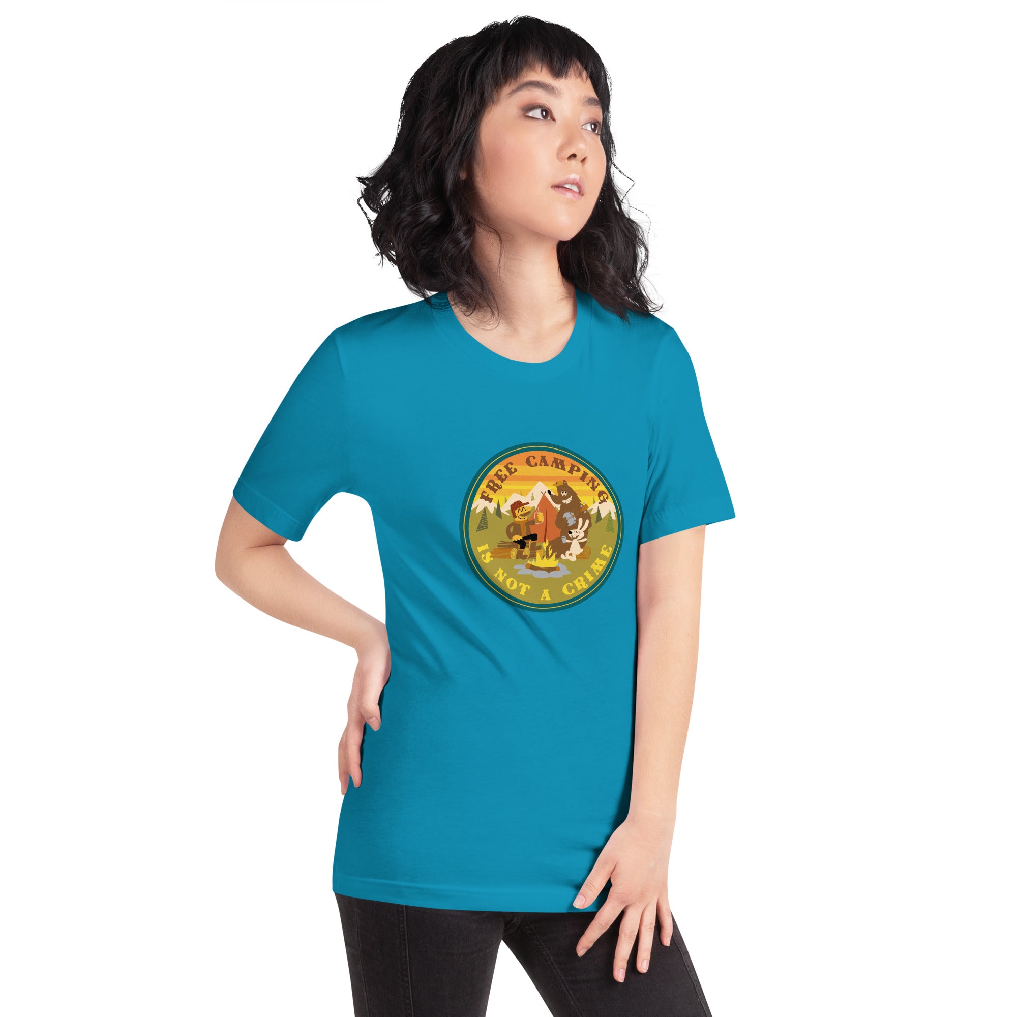 Unisex cotton t-shirt Free Camping is not a Crime on bright colors