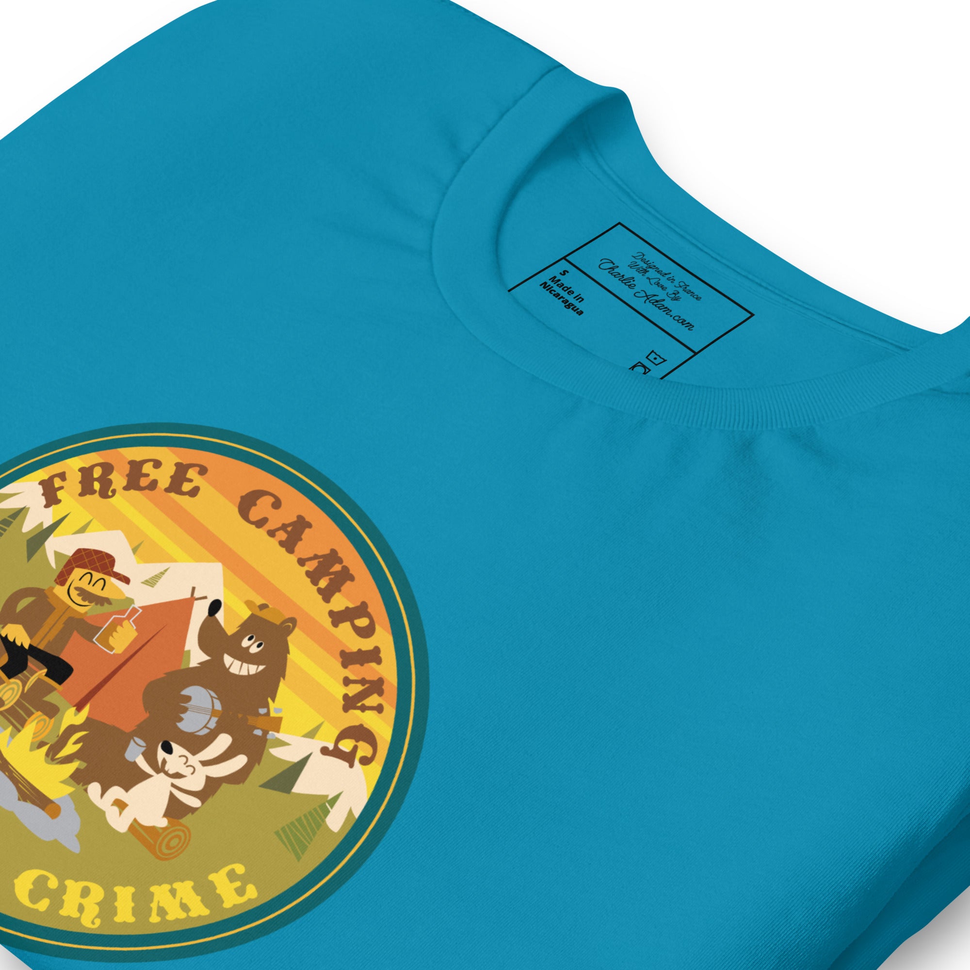 Unisex cotton t-shirt Free Camping is not a Crime on bright colors