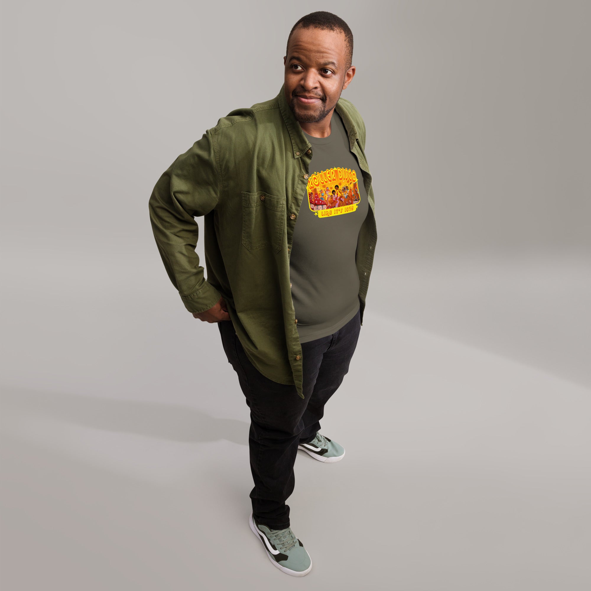 T-shirt en coton unisexe Roller Disco 1975 sur couleurs foncées