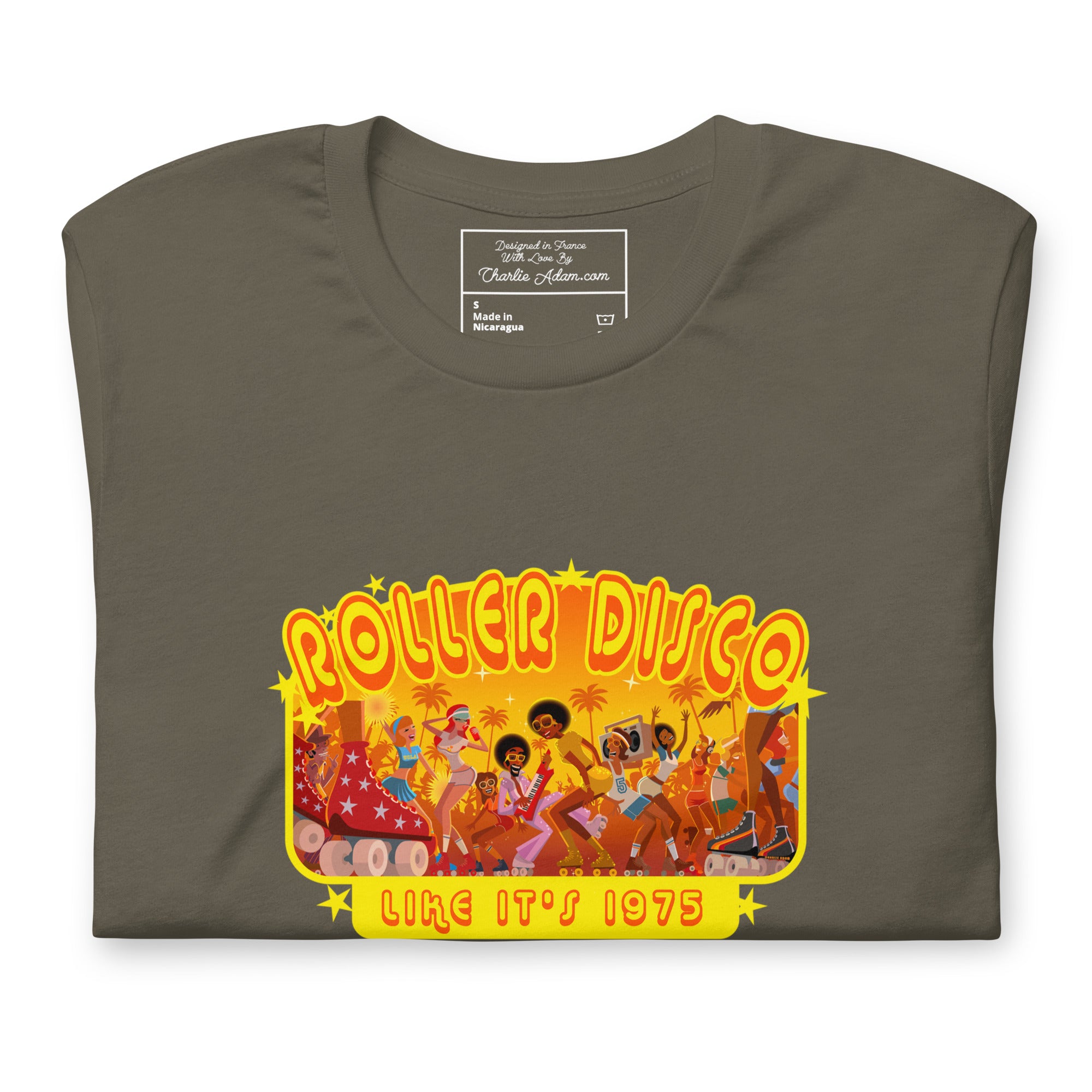 T-shirt en coton unisexe Roller Disco 1975 sur couleurs foncées