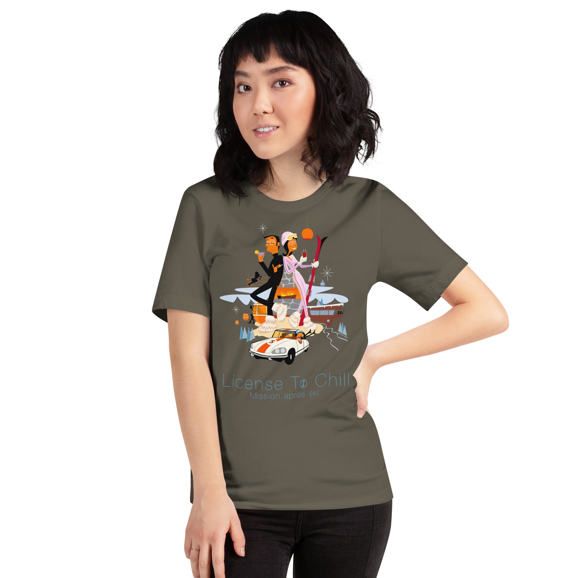 T-shirt en coton unisexe License To Chill Mission Après-Ski sur couleurs foncées