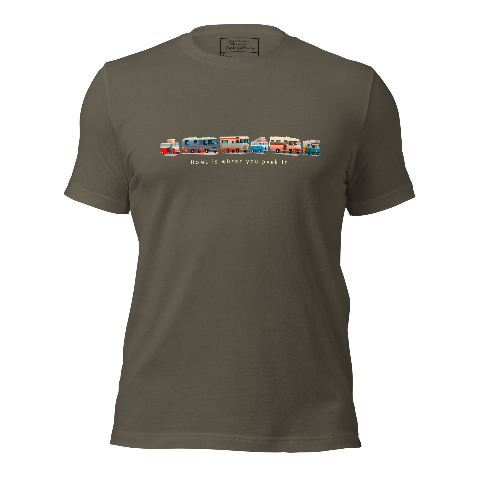 Unisex cotton t-shirt Vintage Campers: Home is where you park it on green