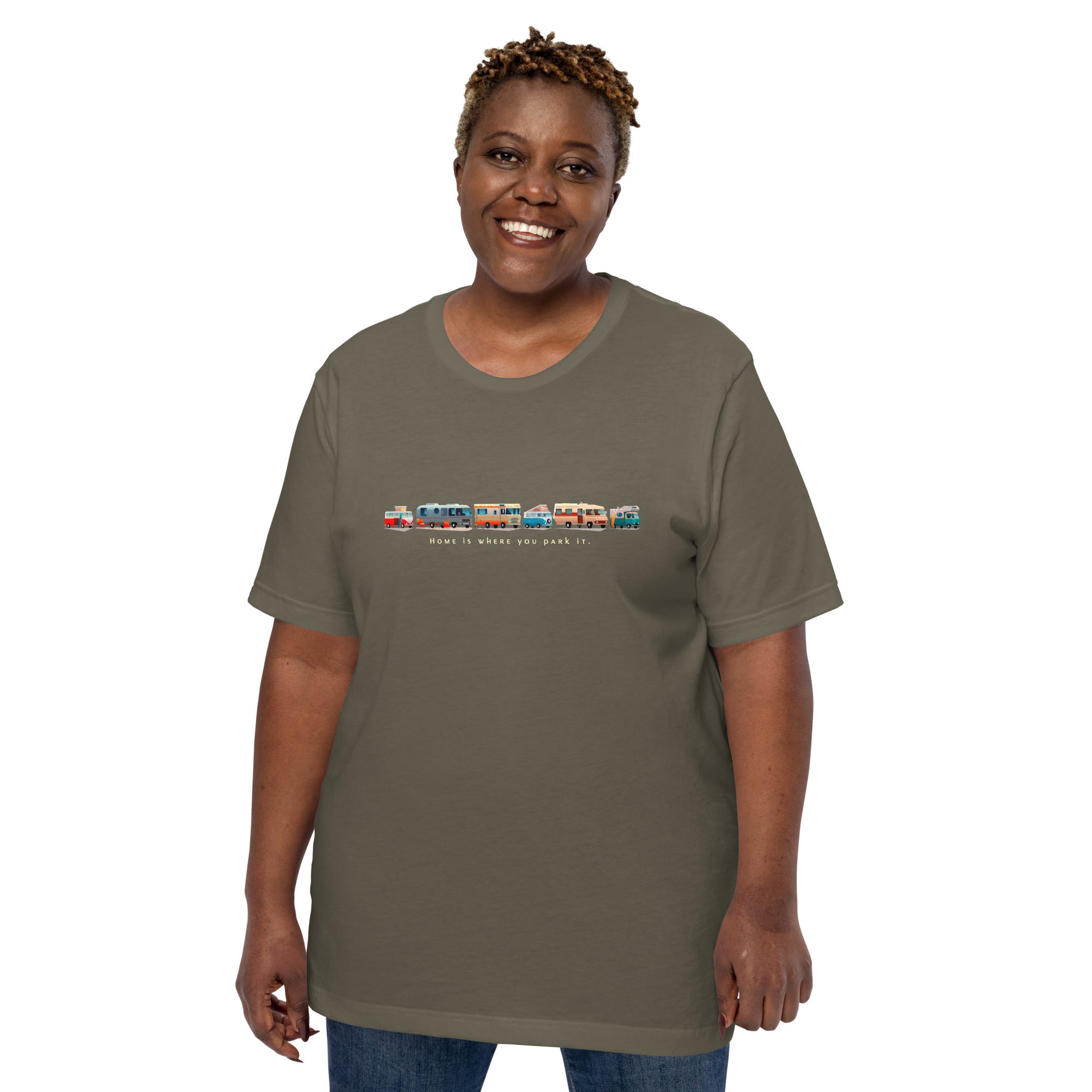 Unisex cotton t-shirt Vintage Campers: Home is where you park it on green