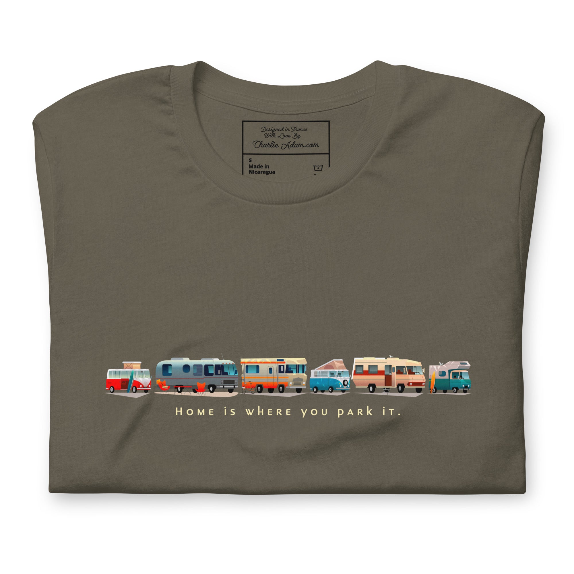 Unisex cotton t-shirt Vintage Campers: Home is where you park it on green