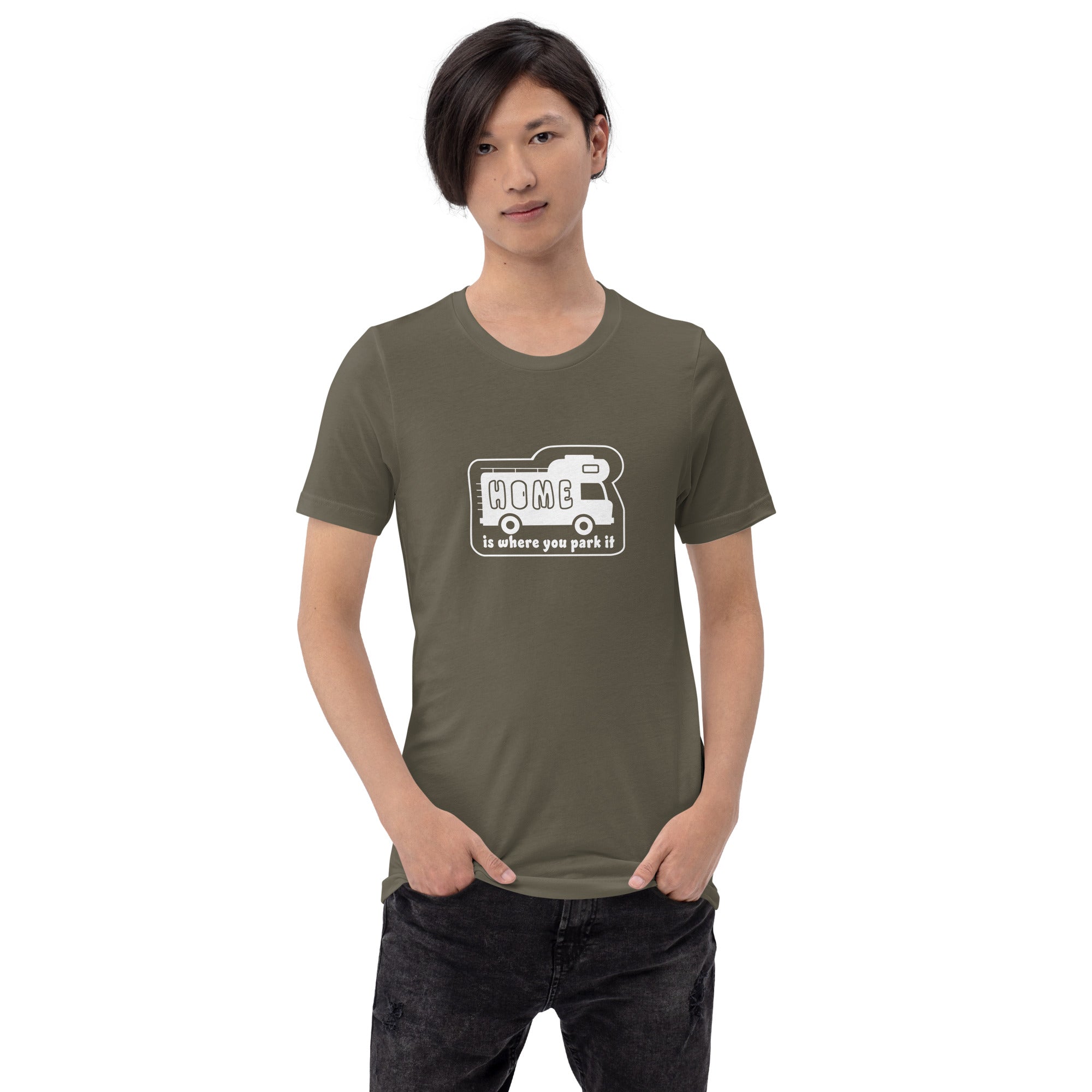 Unisex cotton t-shirt Bold Camper Van on greens