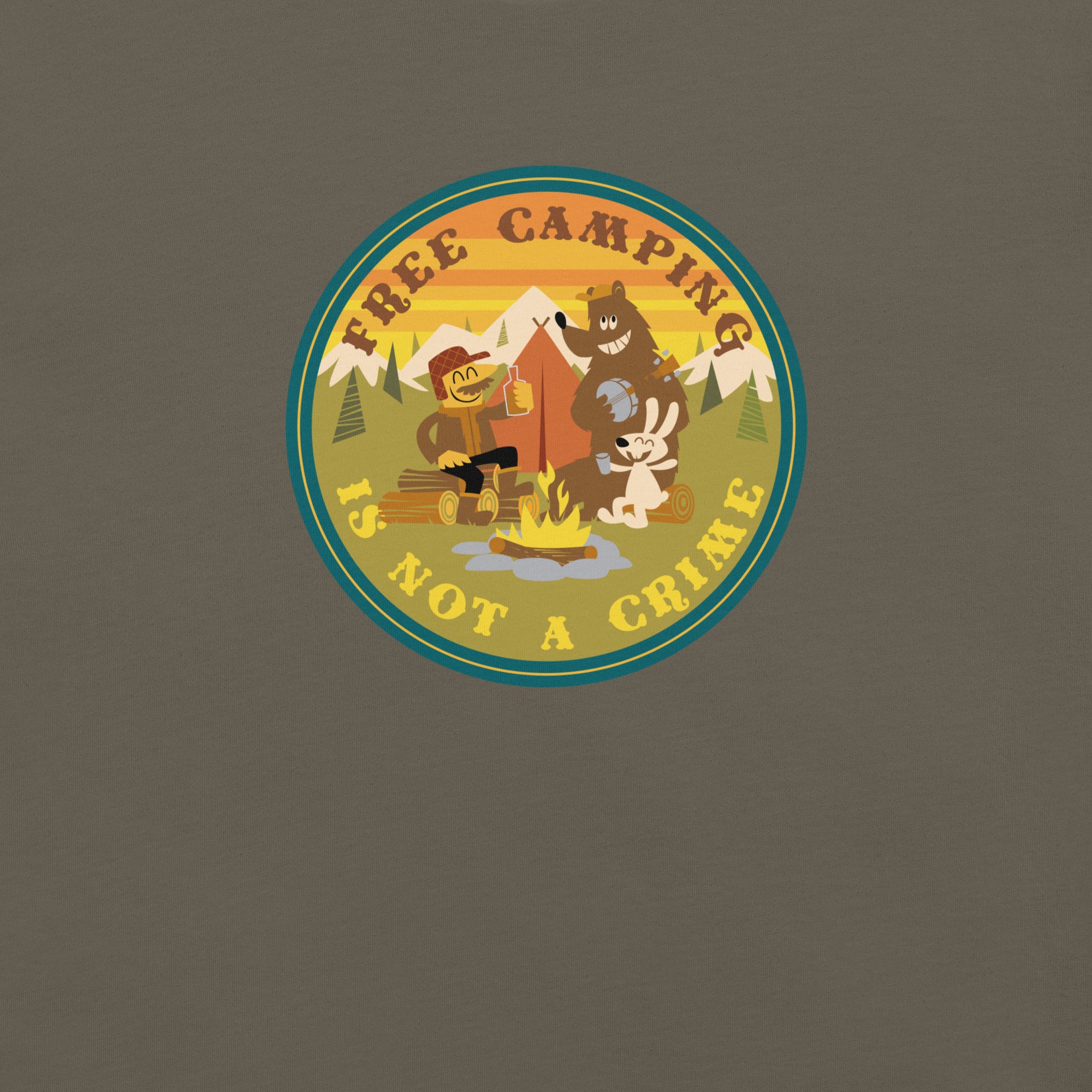 Unisex cotton t-shirt Free Camping is not a Crime on greens