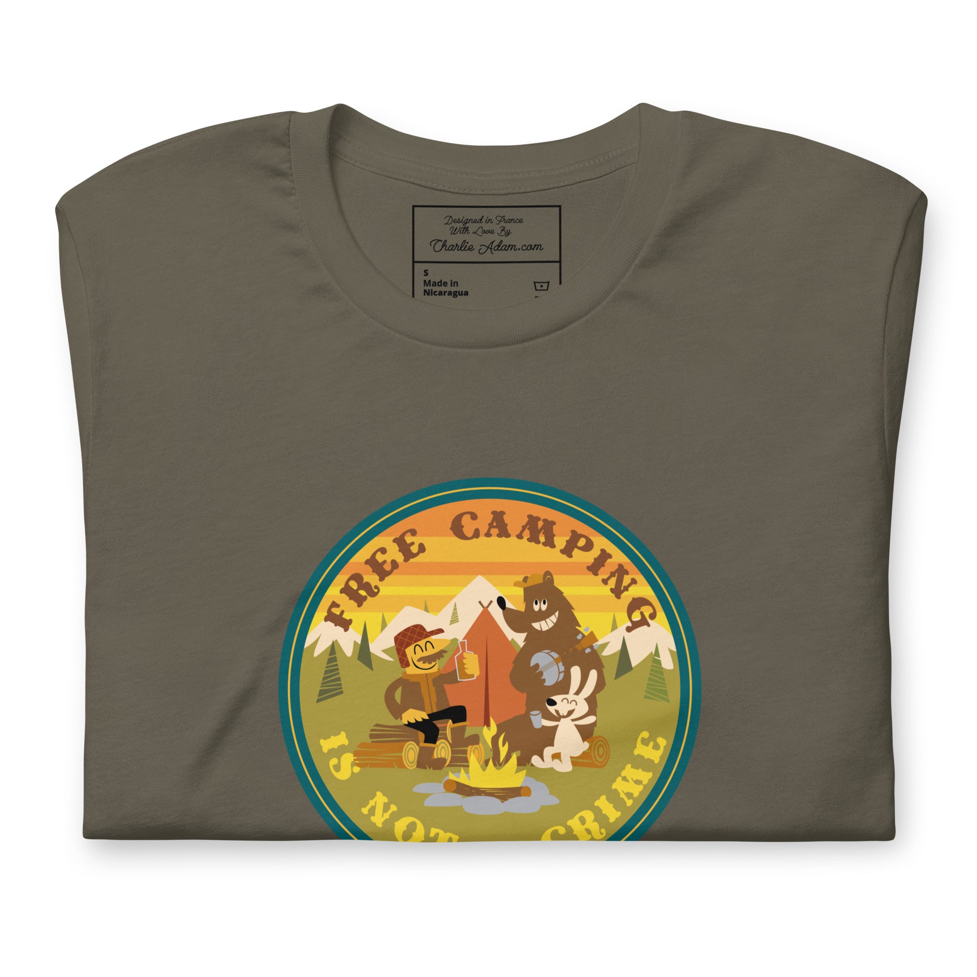 Unisex cotton t-shirt Free Camping is not a Crime on greens
