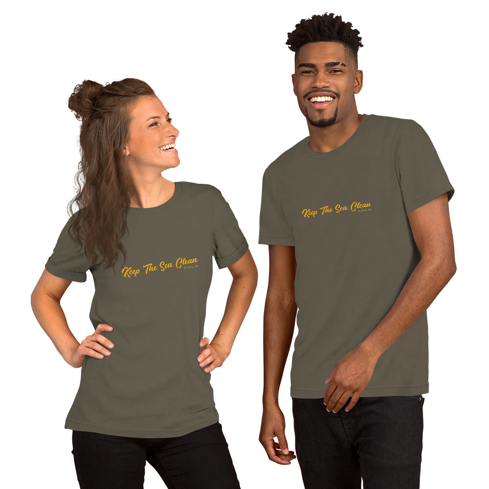 Unisex cotton t-shirt Keep The Sea Clean on greens