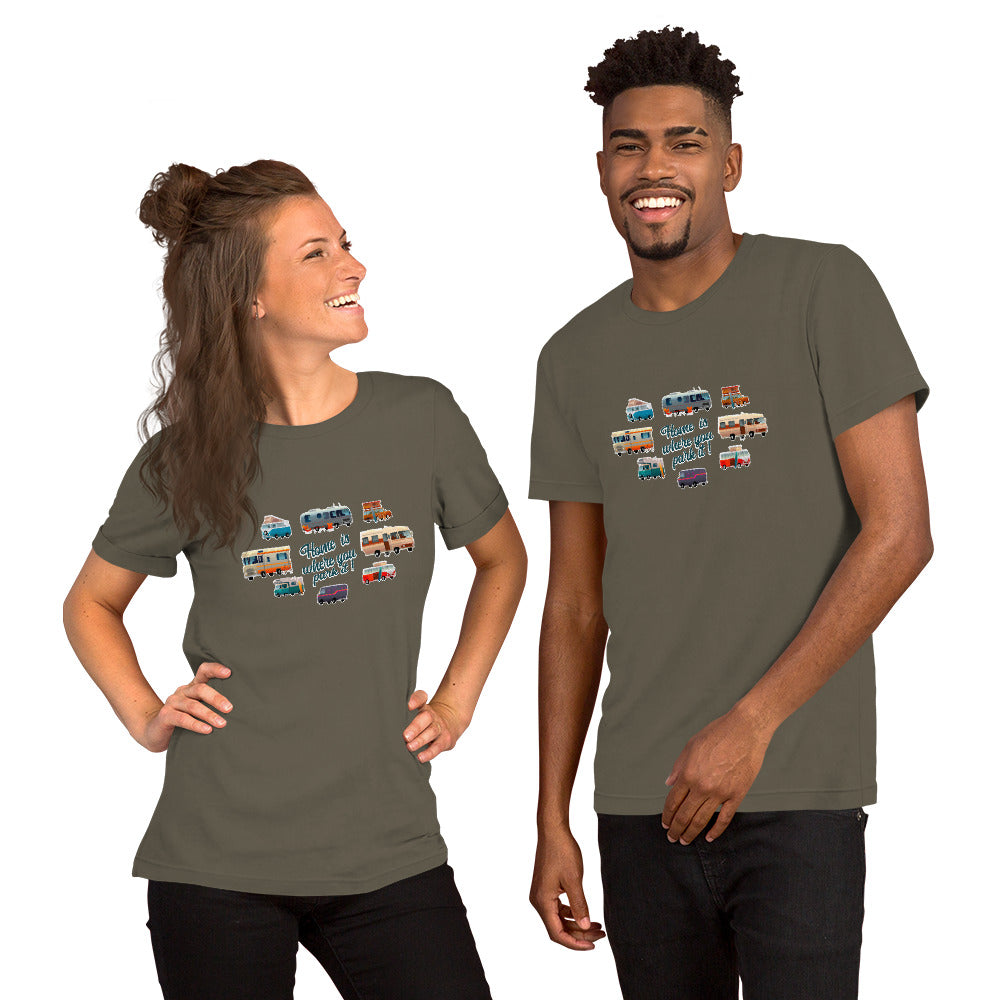 Unisex t-shirt Square Vintage Campers on greens