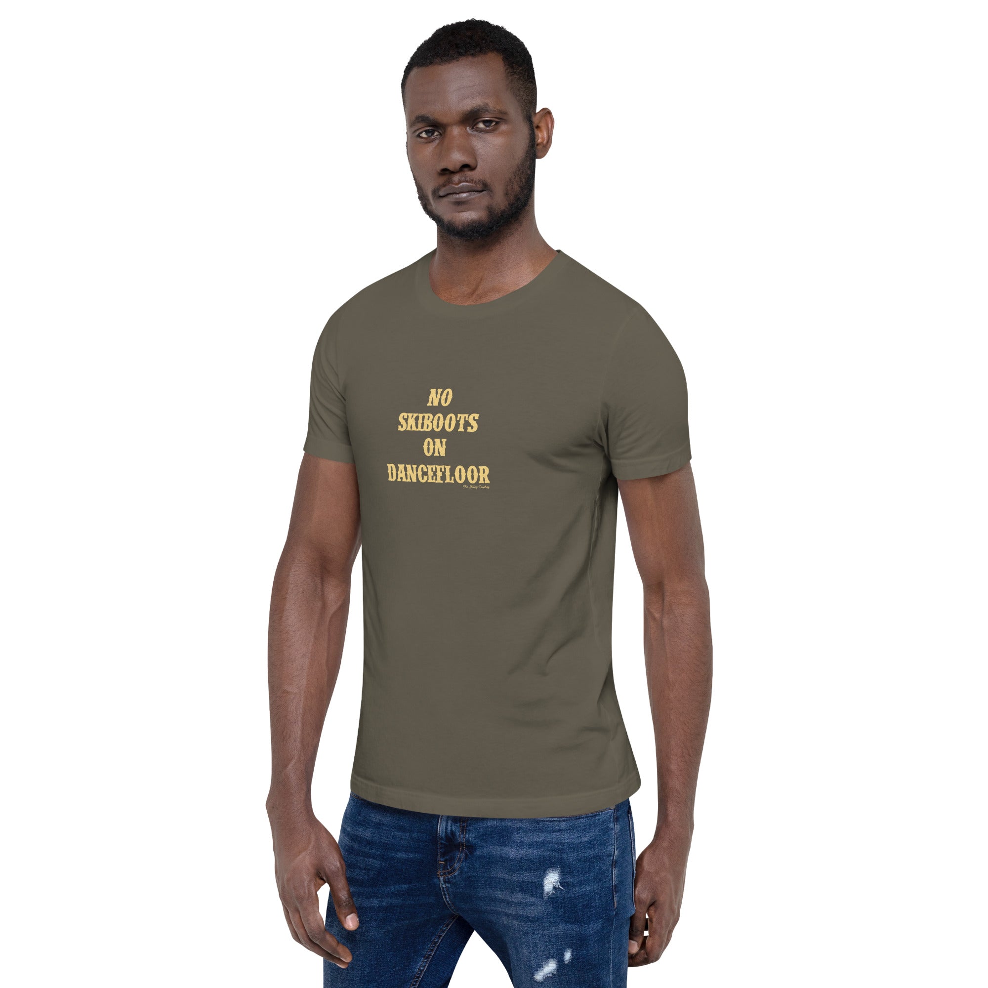 T-shirt en coton unisexe No Skiboots on Dancefloor sur couleurs foncées