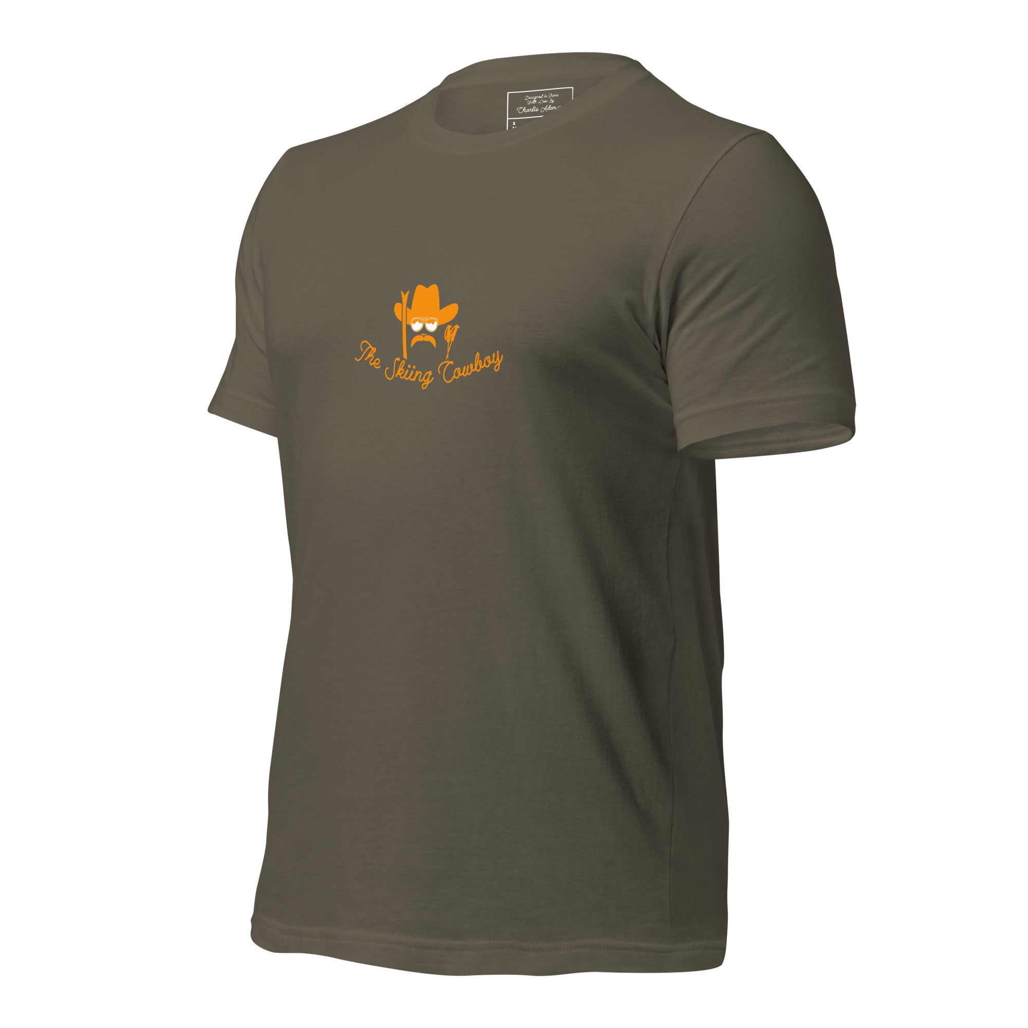 T-shirt en coton unisexe Skiing Cowboy (face) & Ski Fight at OK Corral Outline (dos) sur couleurs foncées