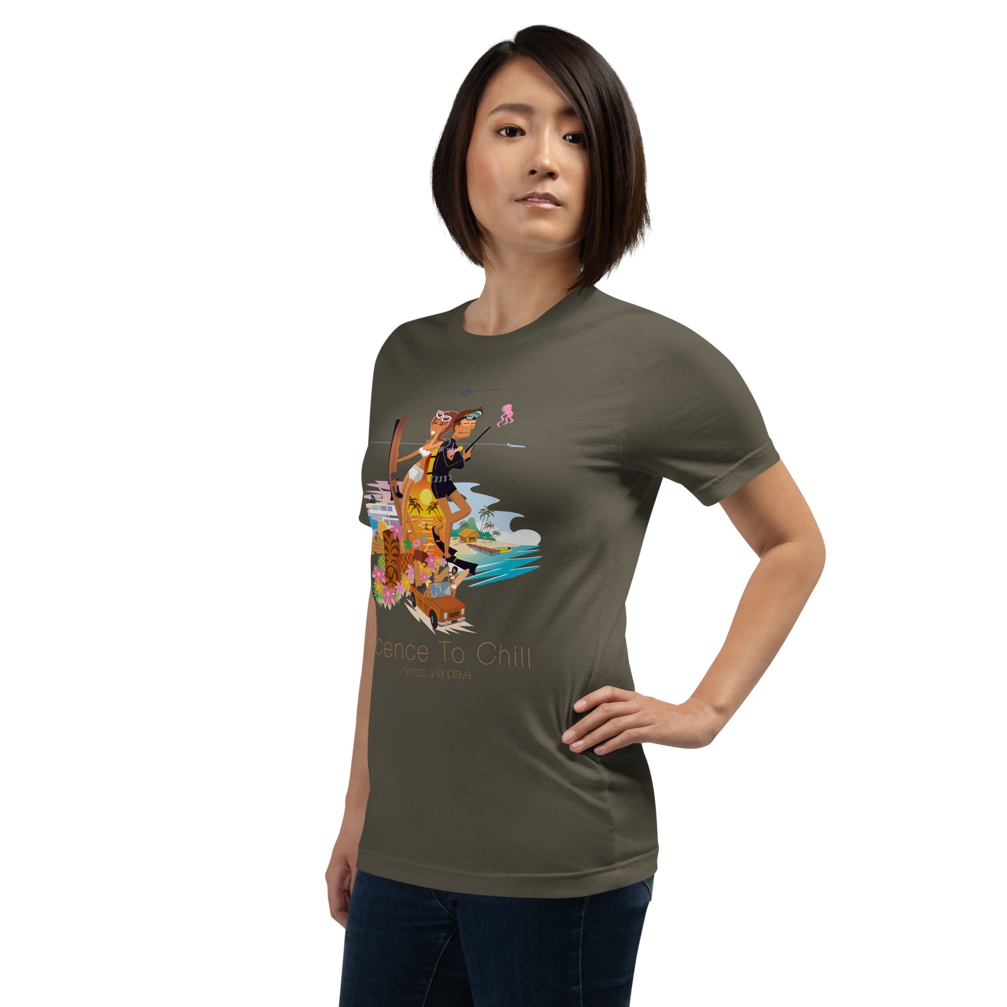 Unisex cotton t-shirt License to Chill Vamos a la Playa on Green