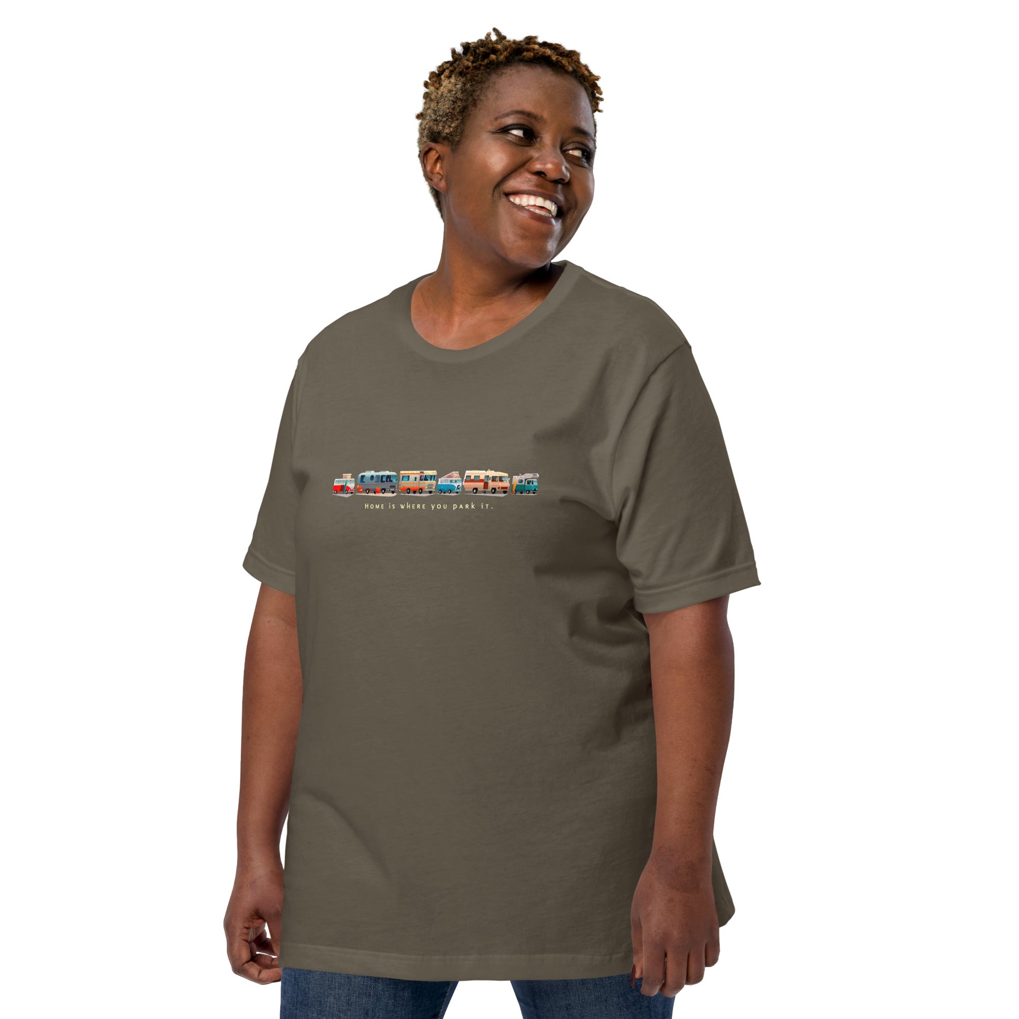 Unisex cotton t-shirt Vintage Campers: Home is where you park it on green