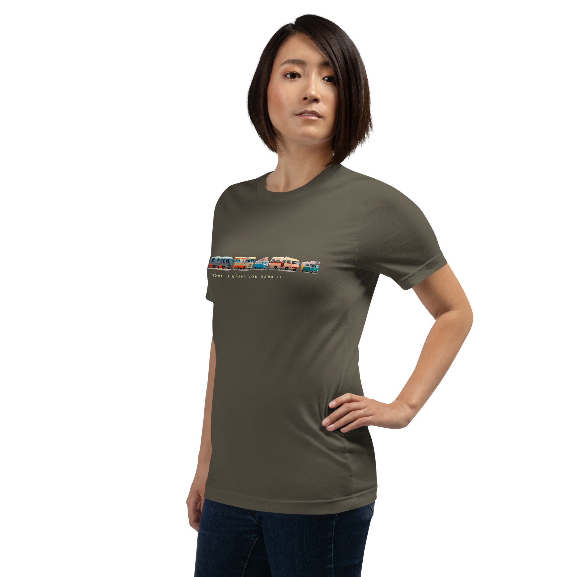 Unisex cotton t-shirt Vintage Campers: Home is where you park it on green