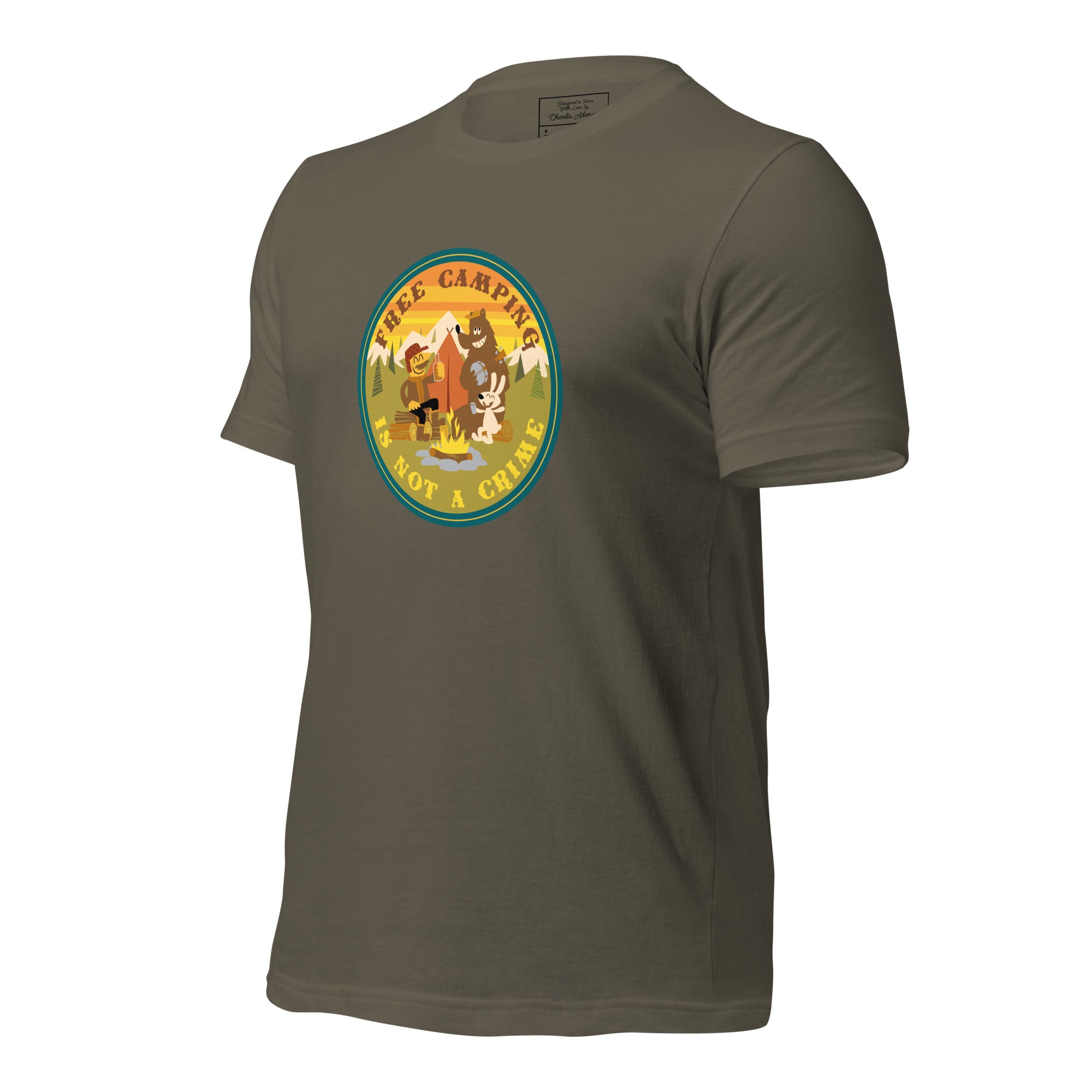 Unisex cotton t-shirt Free Camping is not a Crime on greens