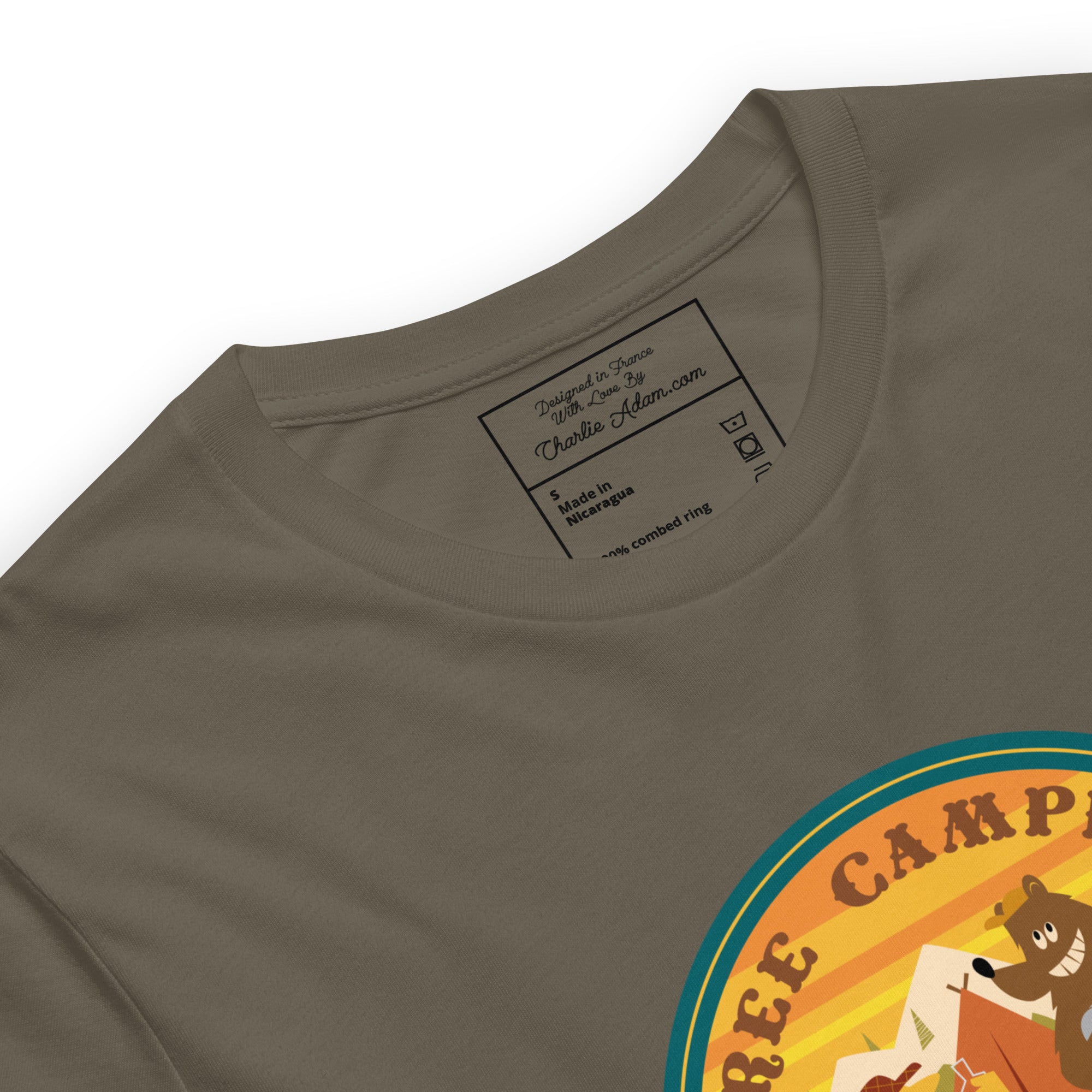 Unisex cotton t-shirt Free Camping is not a Crime on greens