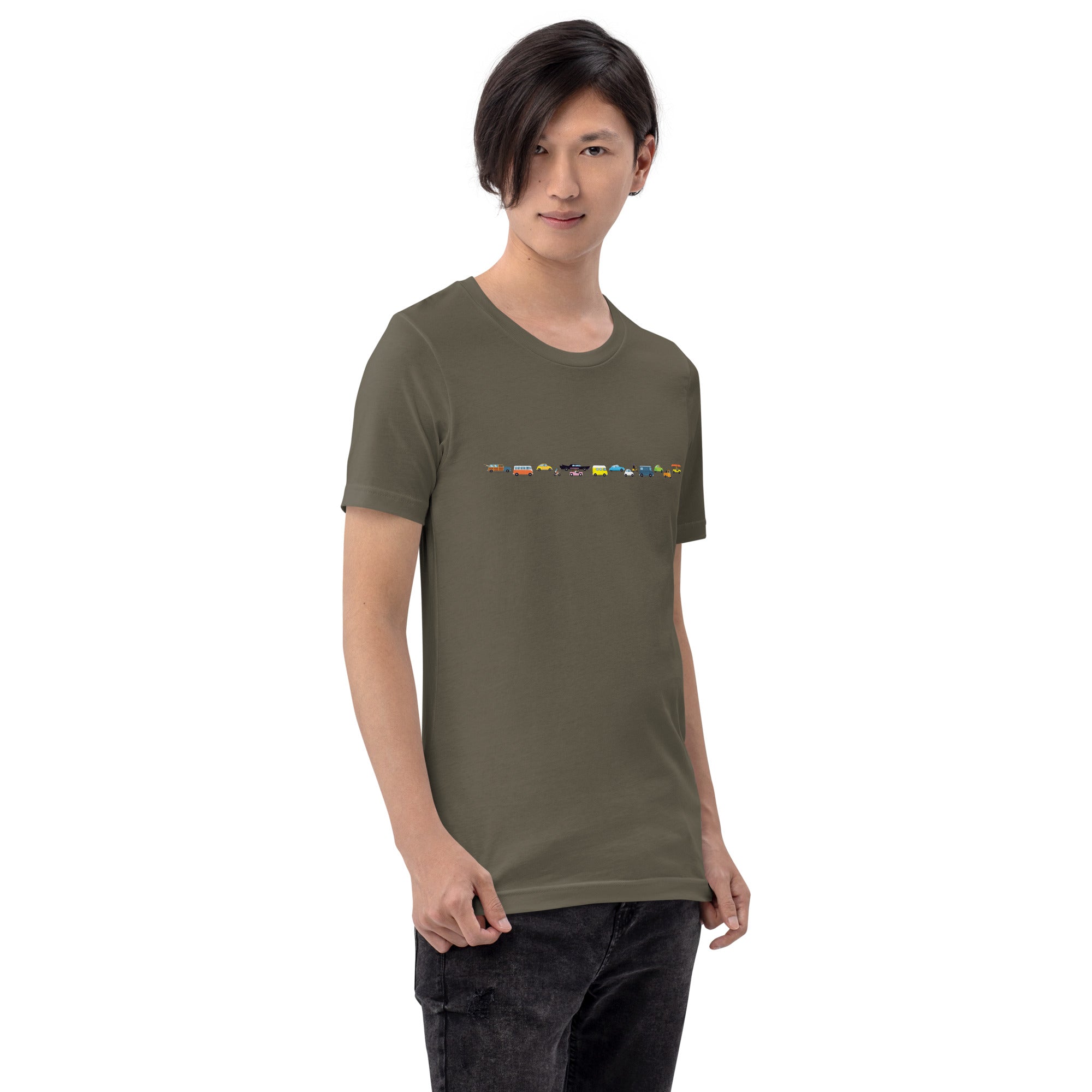 T-shirt en coton unisexe Vintage Cars Traffic Jam sur fond sombre