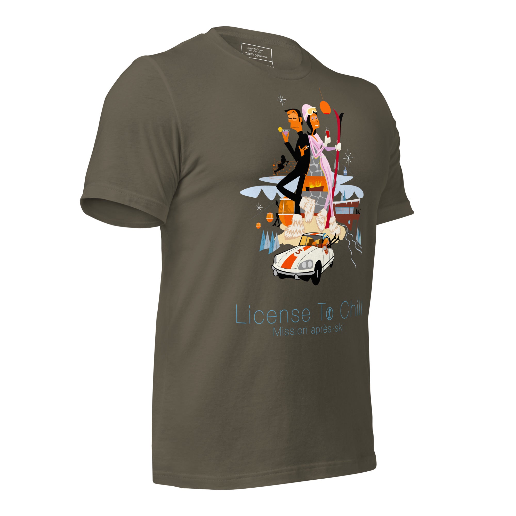 T-shirt en coton unisexe License To Chill Mission Après-Ski sur couleurs foncées
