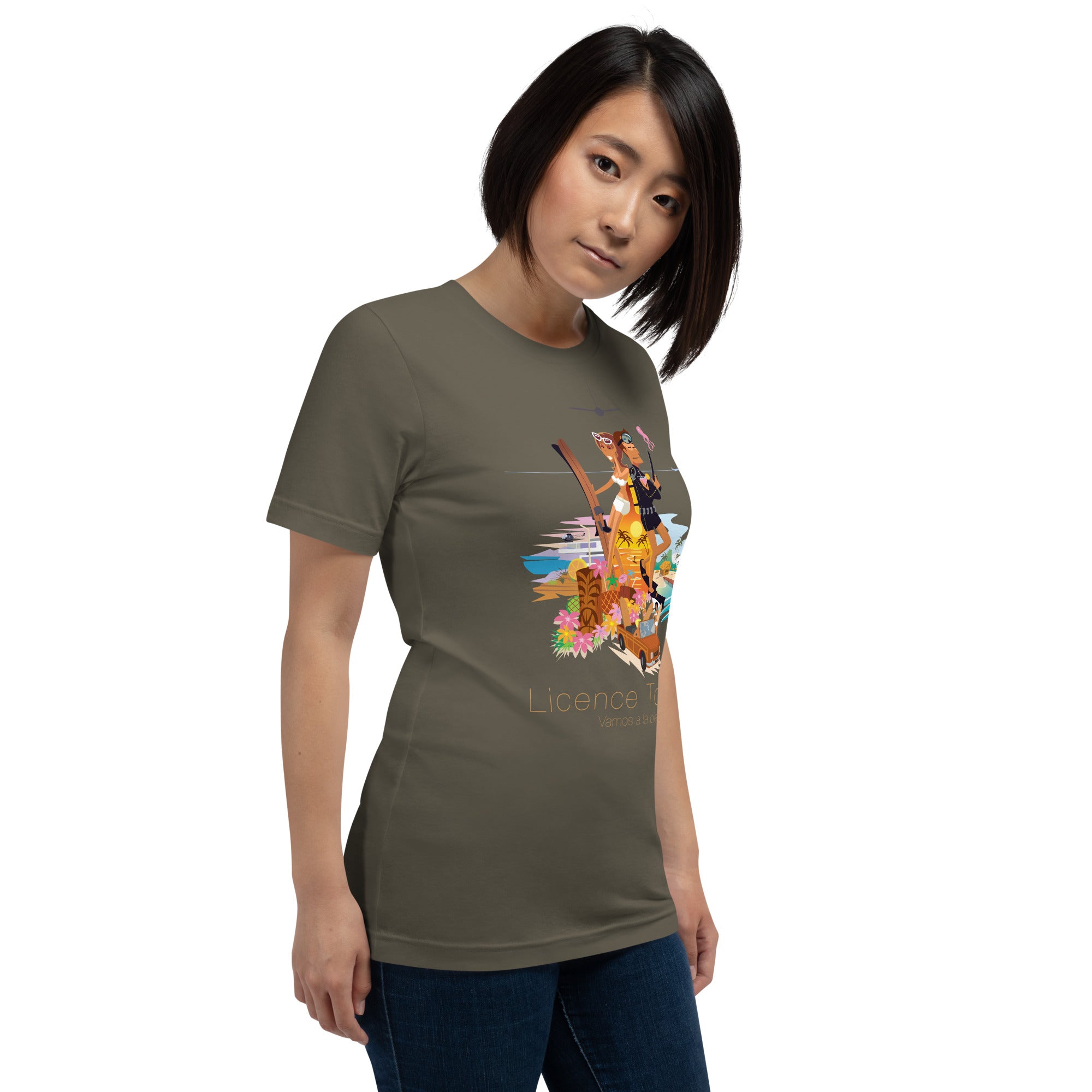 Unisex cotton t-shirt License to Chill Vamos a la Playa on Green