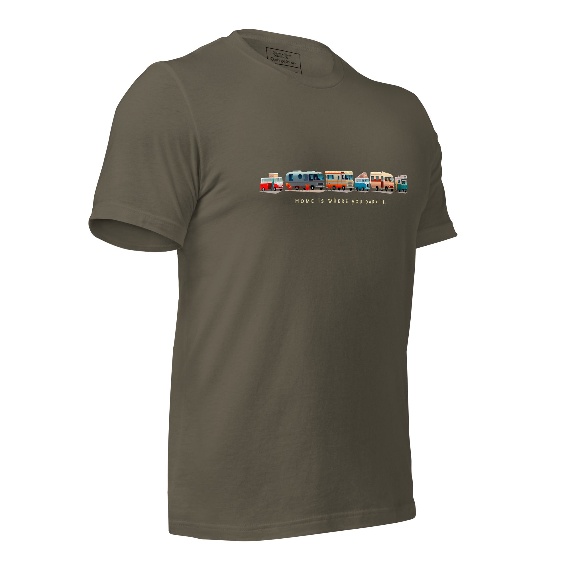 Unisex cotton t-shirt Vintage Campers: Home is where you park it on green