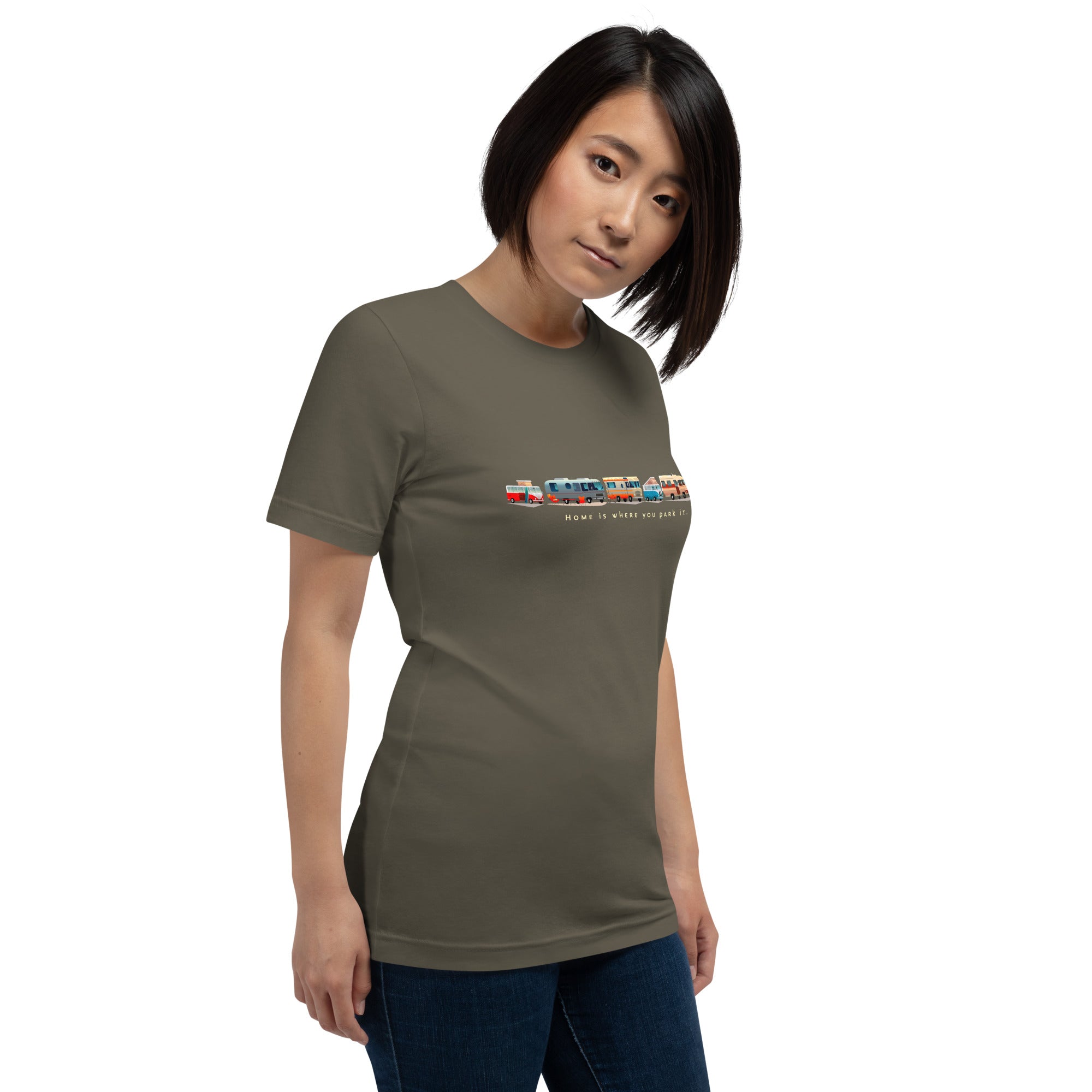 Unisex cotton t-shirt Vintage Campers: Home is where you park it on green