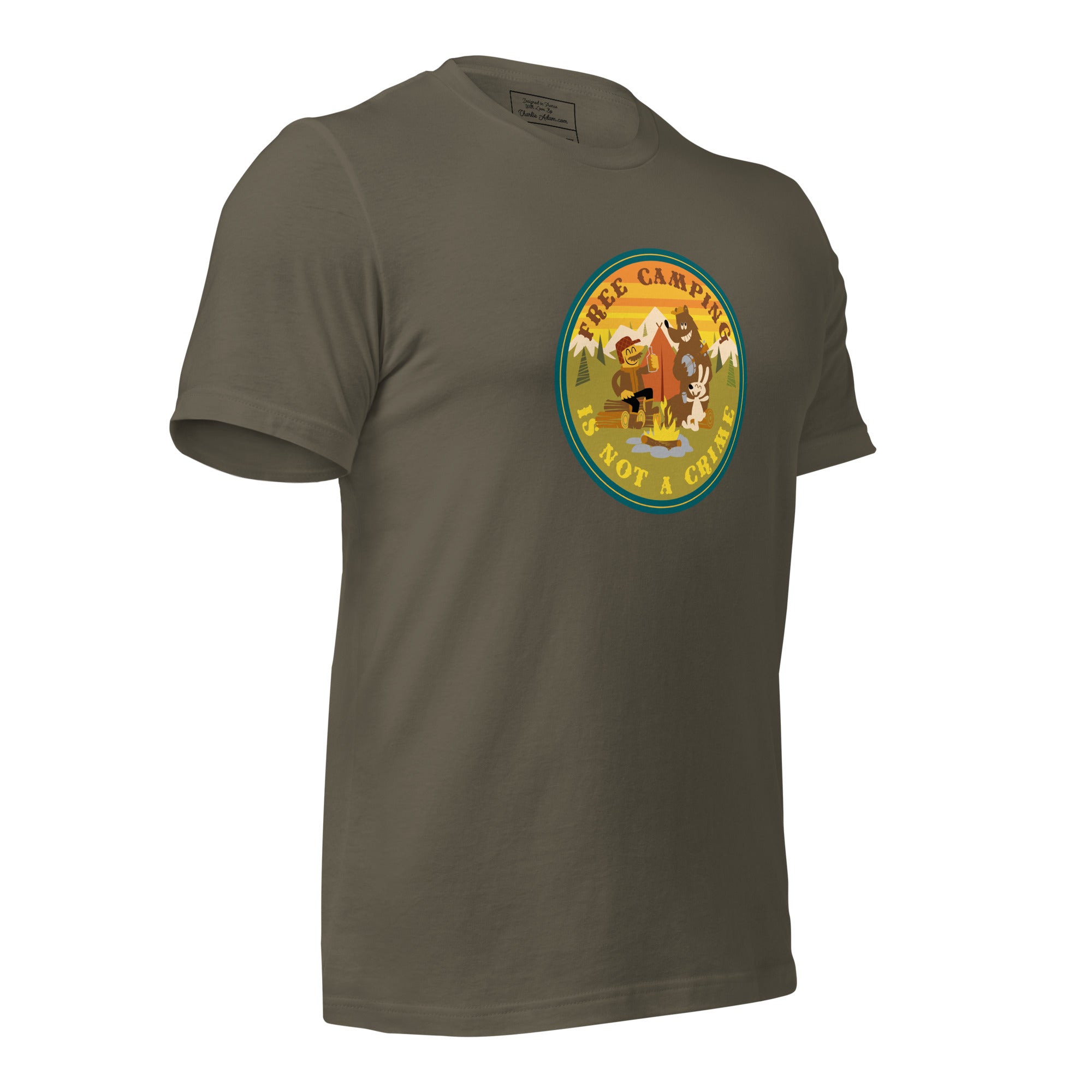 Unisex cotton t-shirt Free Camping is not a Crime on greens