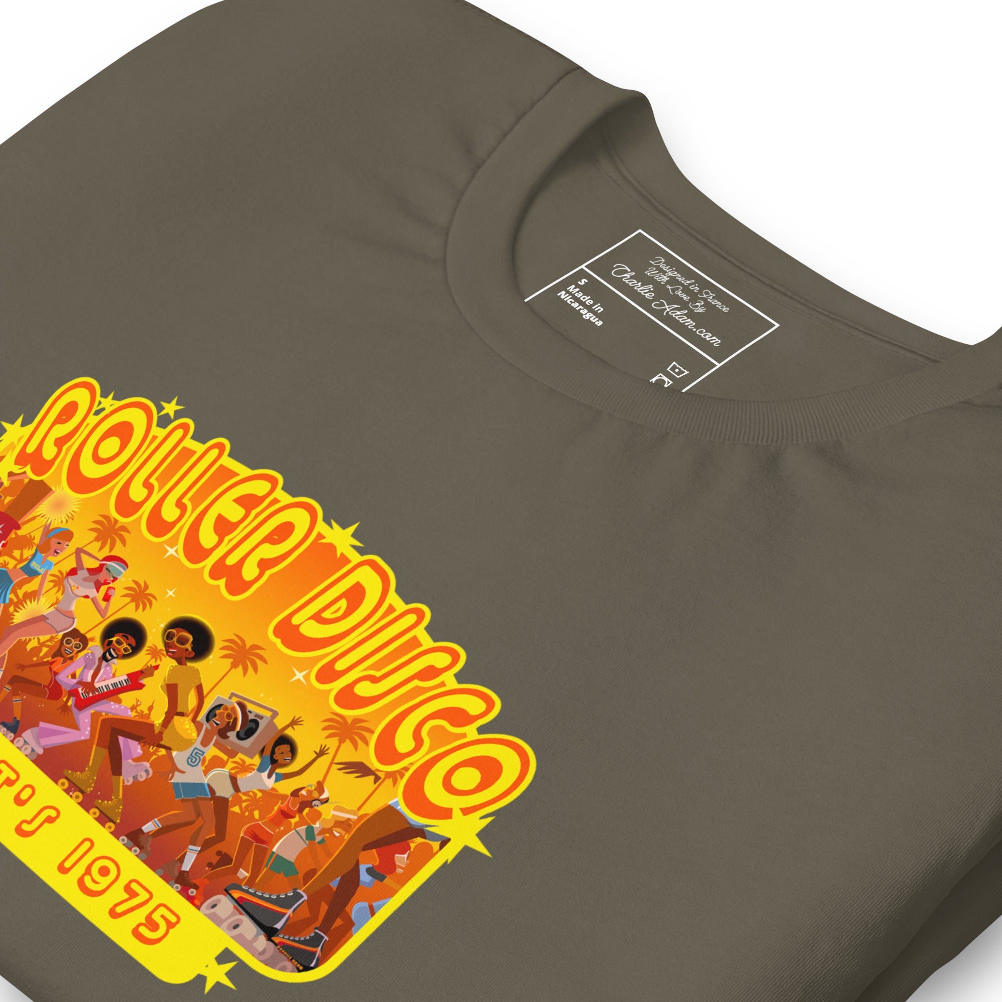 T-shirt en coton unisexe Roller Disco 1975 sur couleurs foncées