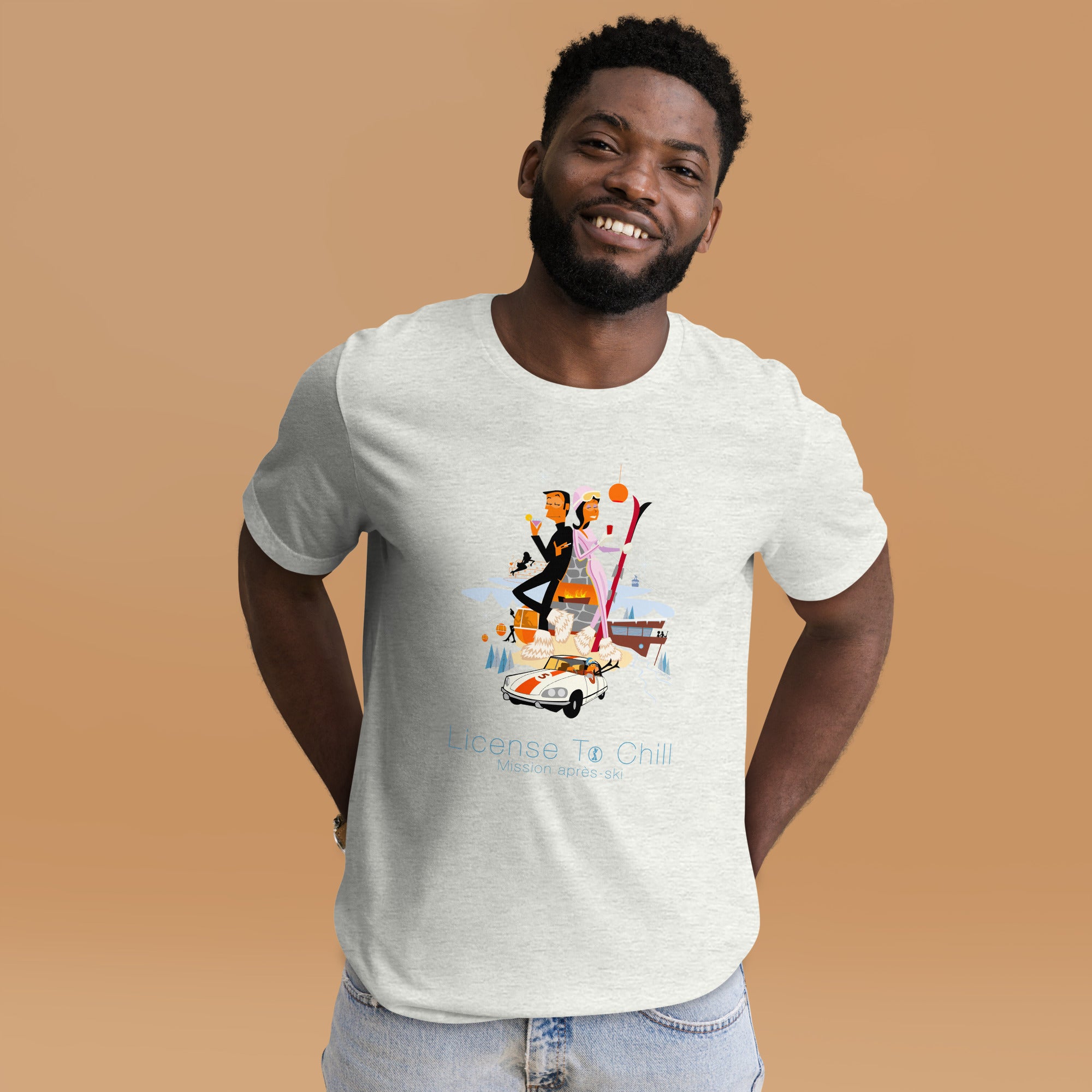 T-shirt en coton unisexe License To Chill Mission Après-Ski sur couleurs claires