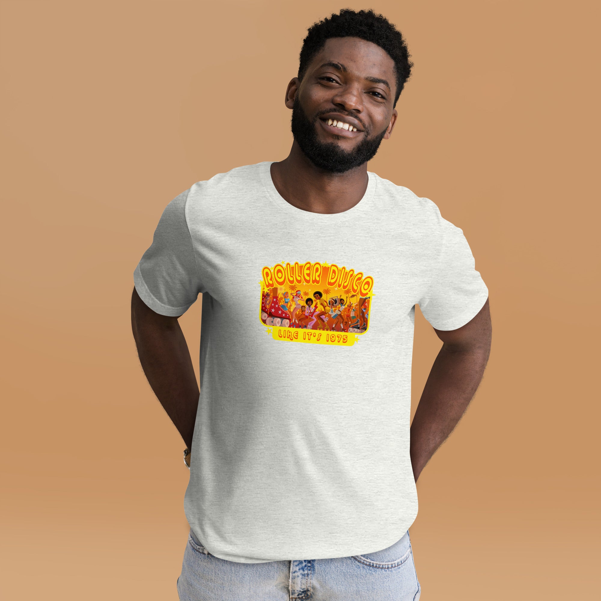 T-shirt en coton unisexe Roller Disco 1975 sur couleurs claires