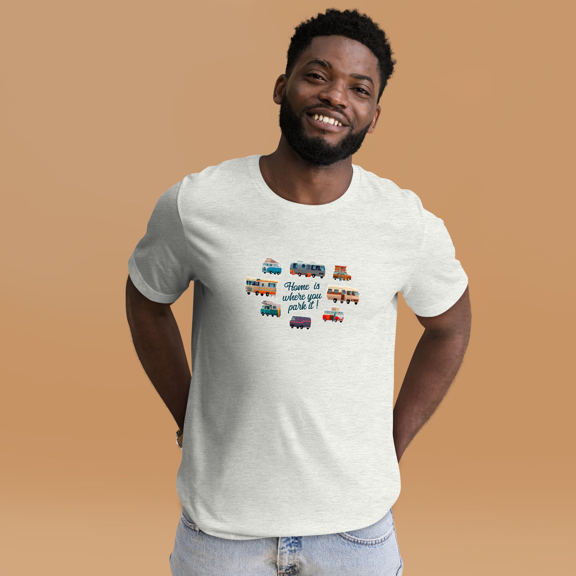 T-shirt en coton unisexe Square Vintage Campers sur couleurs chinées claires