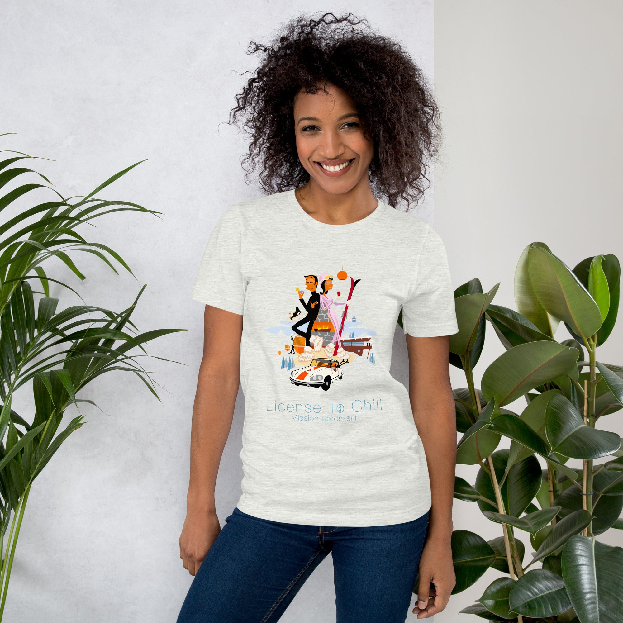 T-shirt en coton unisexe License To Chill Mission Après-Ski sur couleurs claires