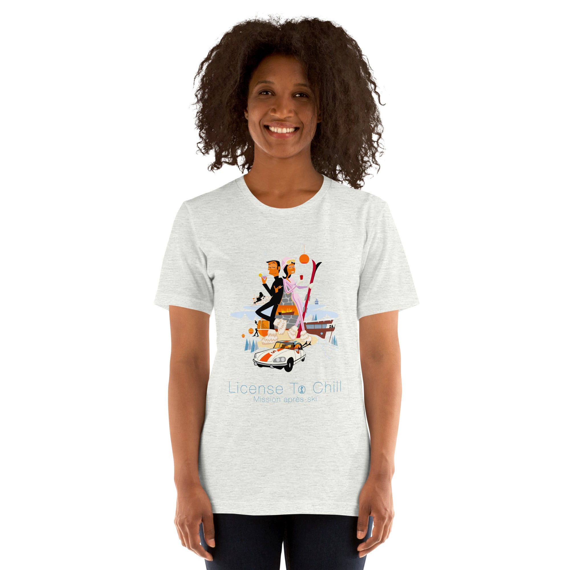 T-shirt en coton unisexe License To Chill Mission Après-Ski sur couleurs claires