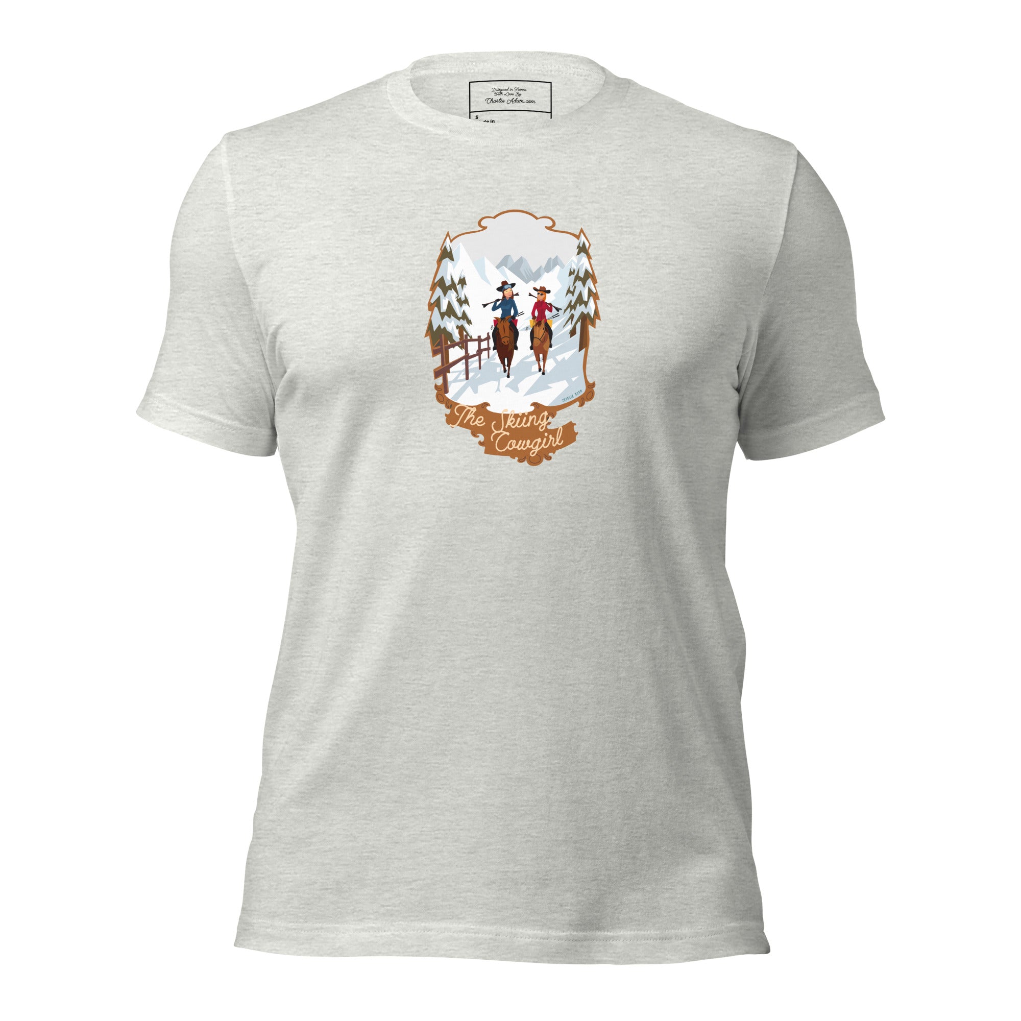 T-shirt en coton unisexe The Skiing Cowgirl sur fond clair