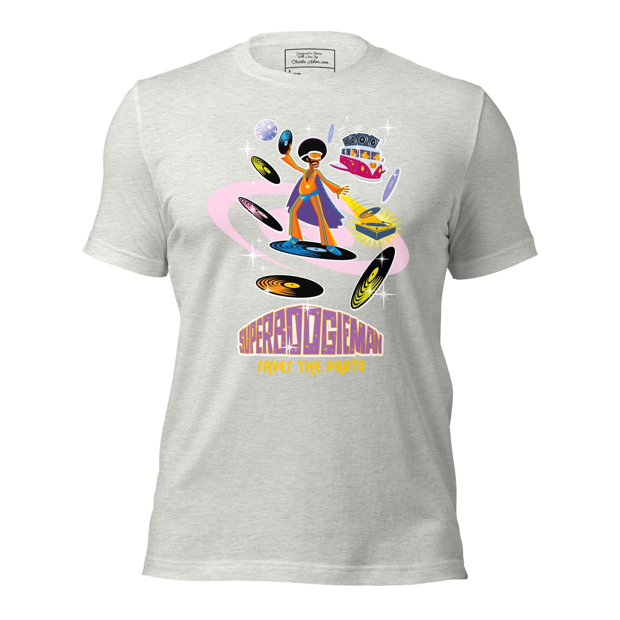 Unisex t-shirt Superboogieman saves the Party on light heather colors