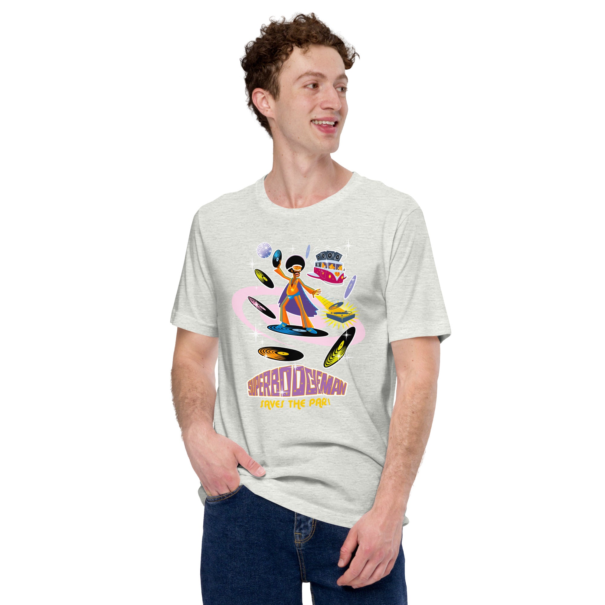 Unisex t-shirt Superboogieman saves the Party on light heather colors