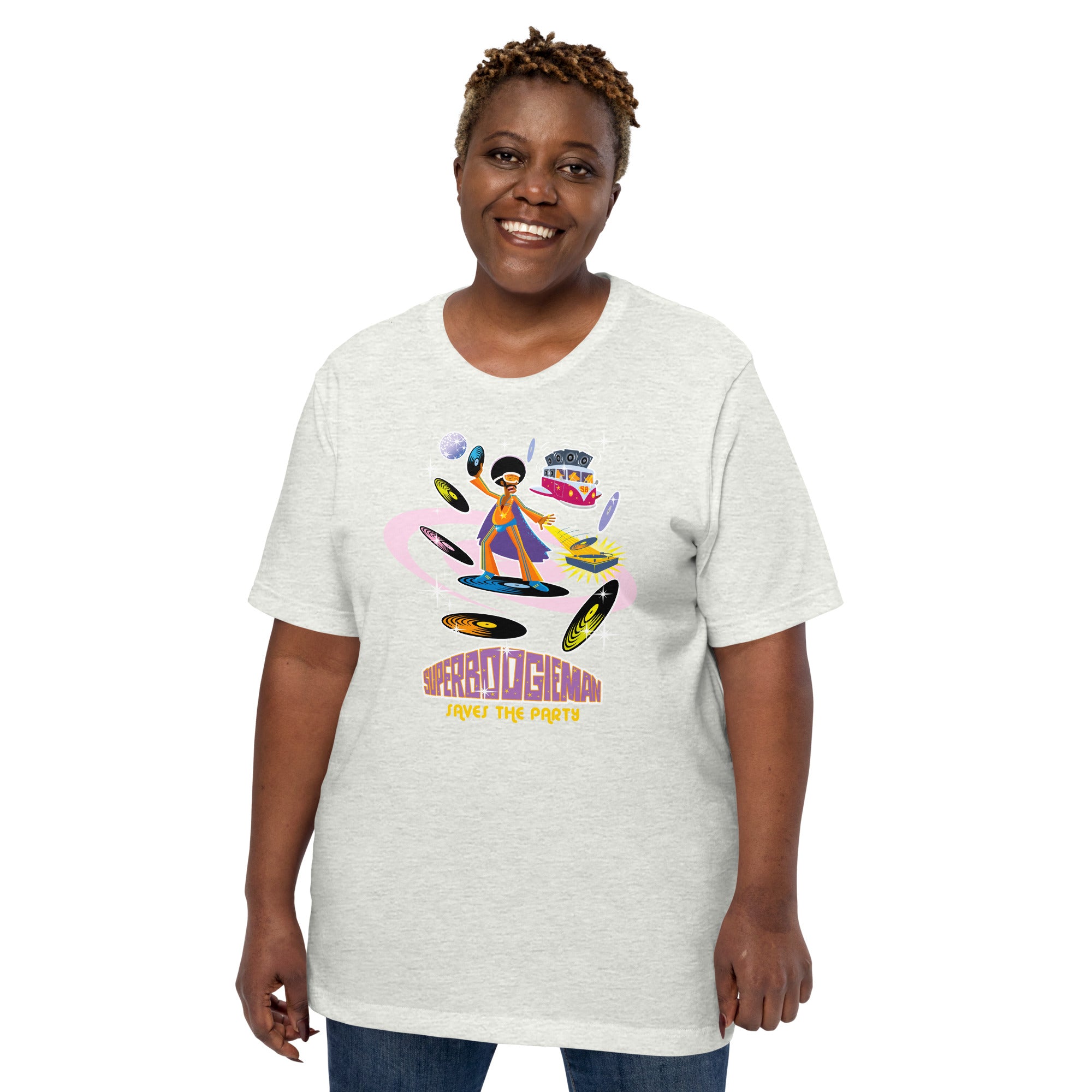 Unisex t-shirt Superboogieman saves the Party on light heather colors