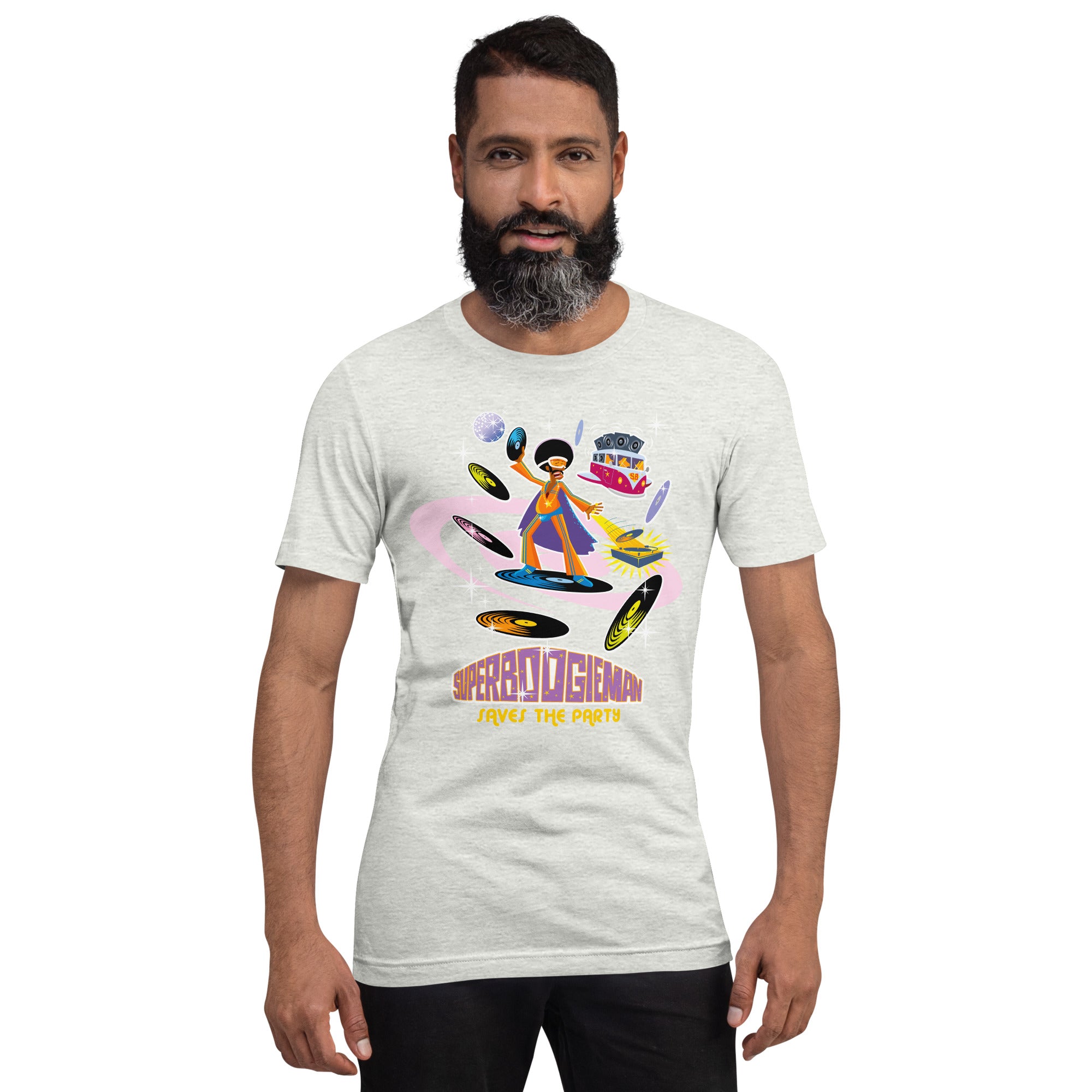 Unisex t-shirt Superboogieman saves the Party on light heather colors