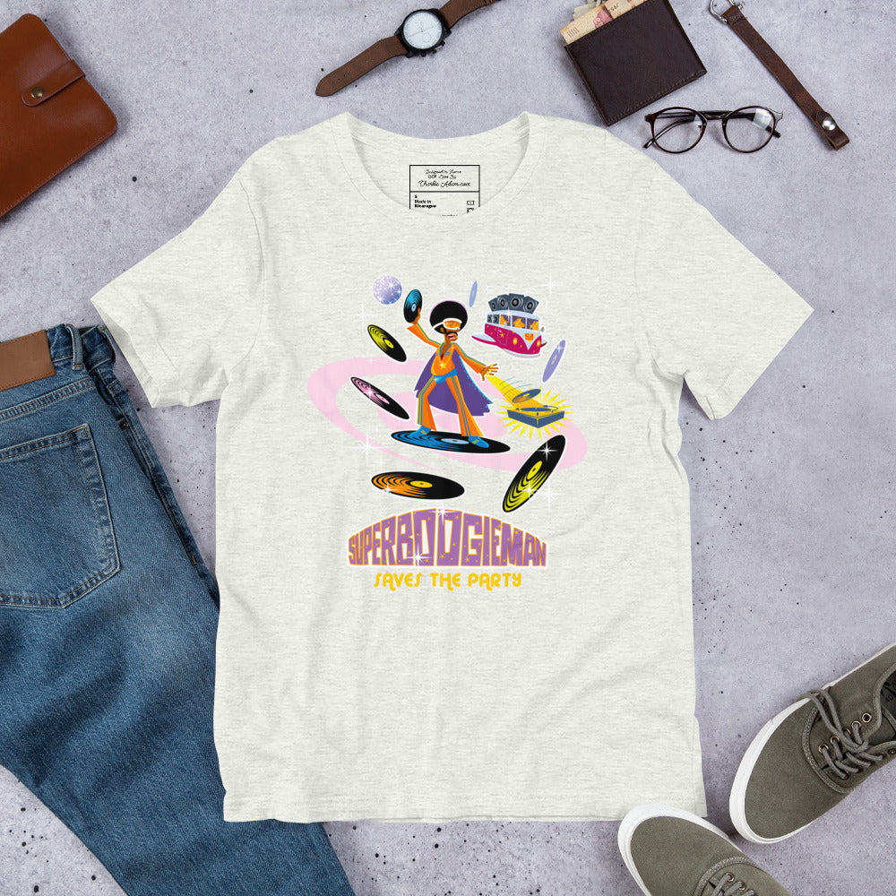 Unisex t-shirt Superboogieman saves the Party on light heather colors