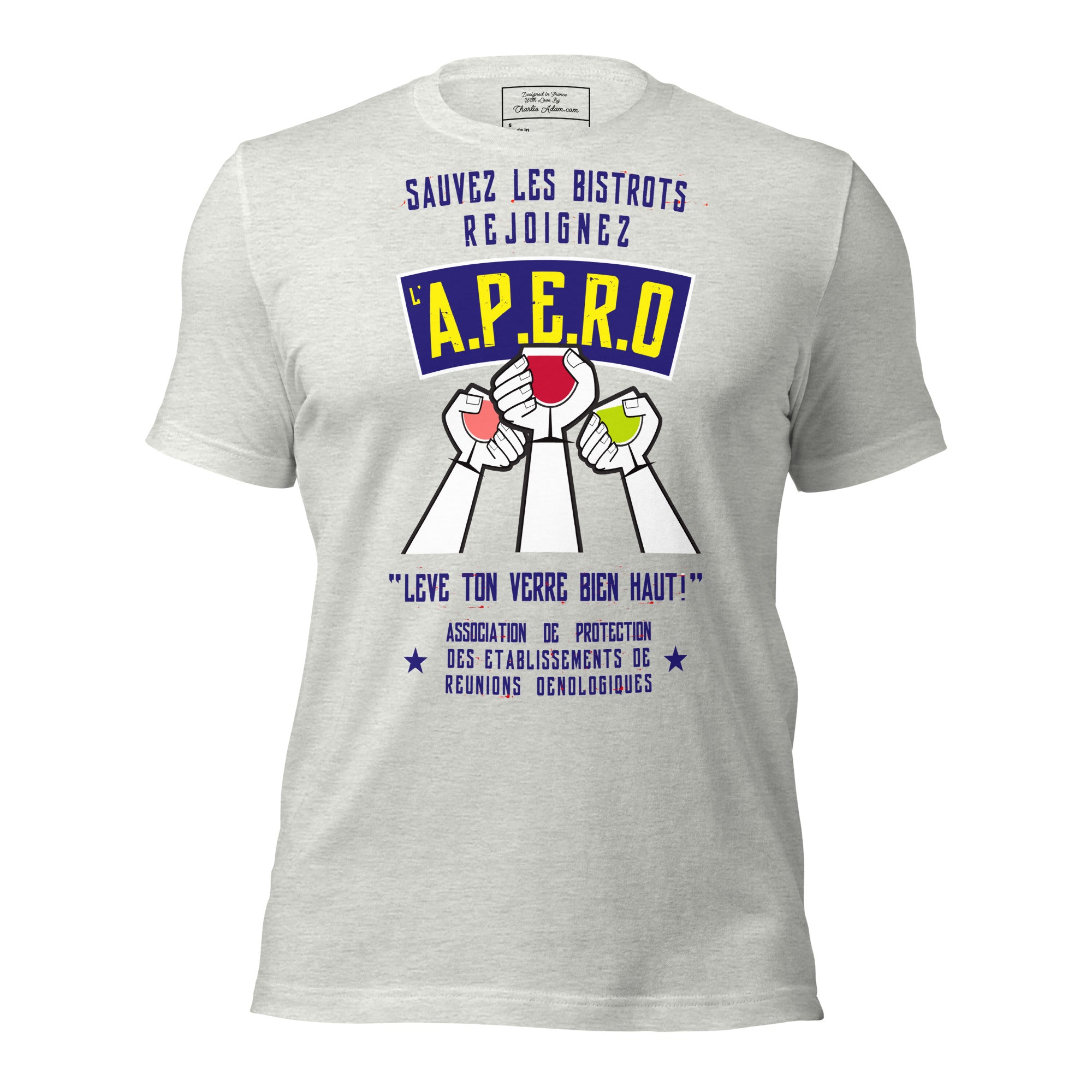 Unisex cotton t-shirt Sauvez les Bistrots, rejoignez l'Apéro on light heather colors