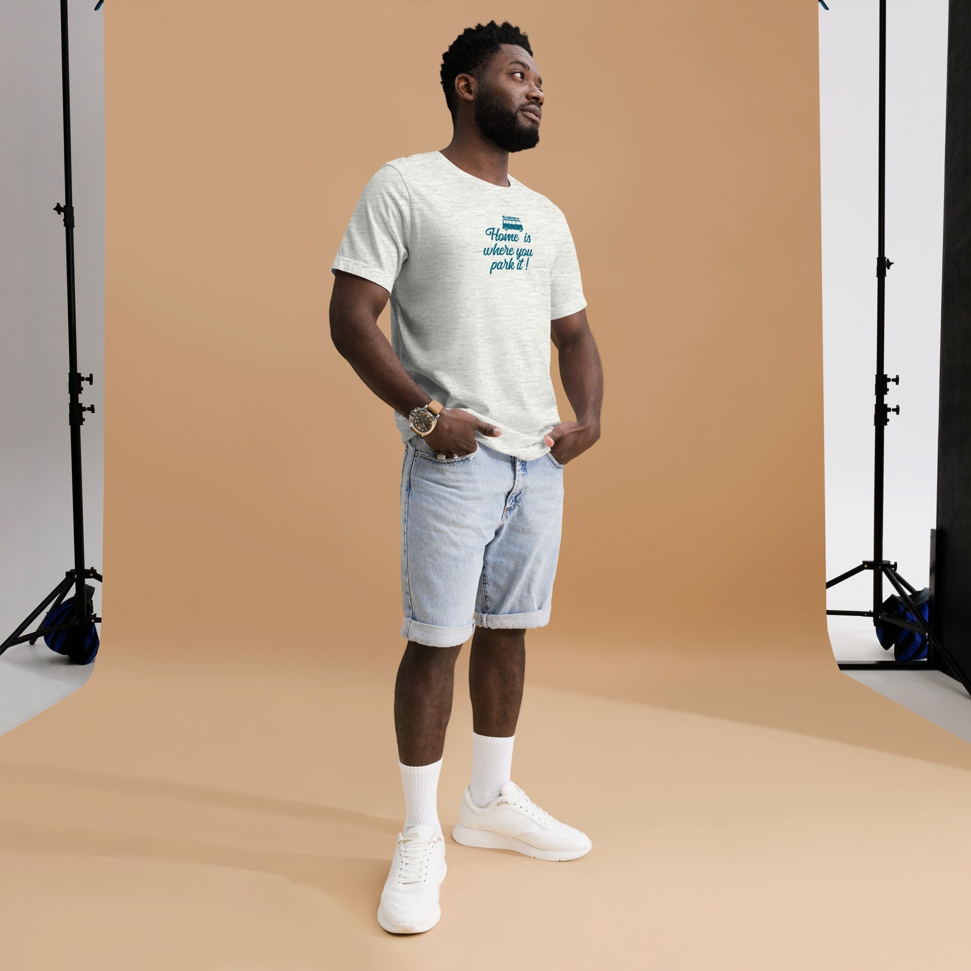 T-shirt en coton unisexe Blue Surf Combi sur couleurs chinées claires