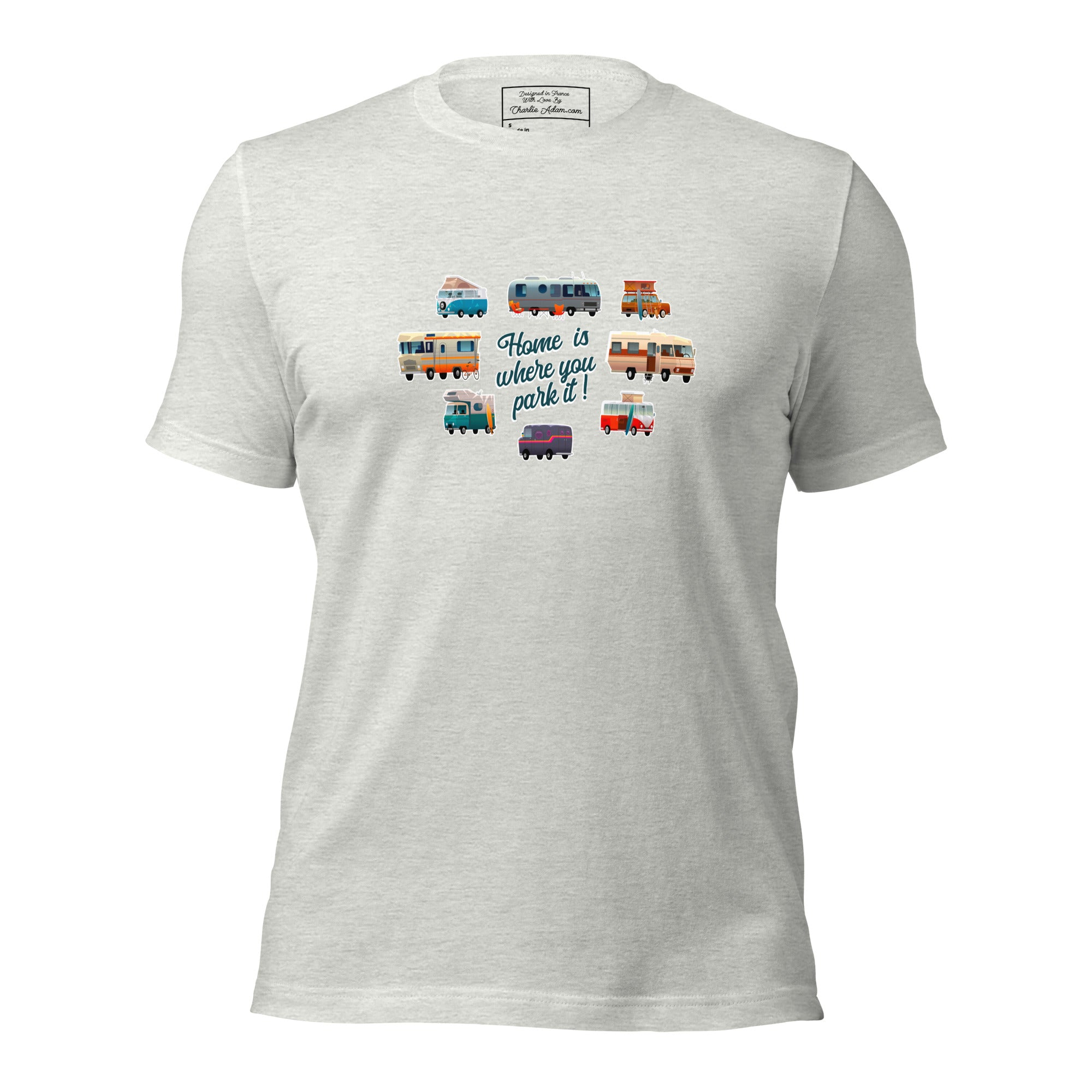 T-shirt en coton unisexe Square Vintage Campers sur couleurs chinées claires
