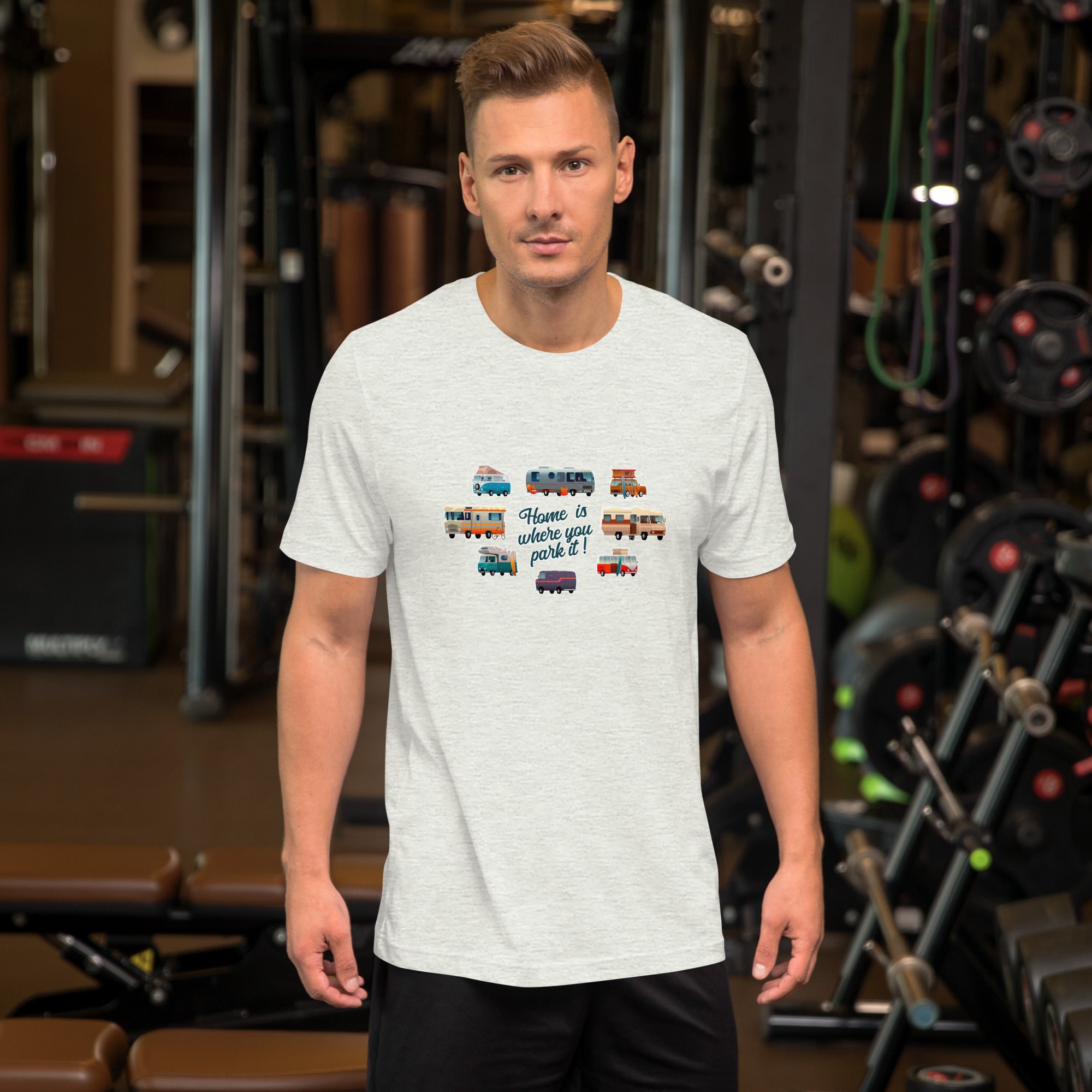 T-shirt en coton unisexe Square Vintage Campers sur couleurs chinées claires