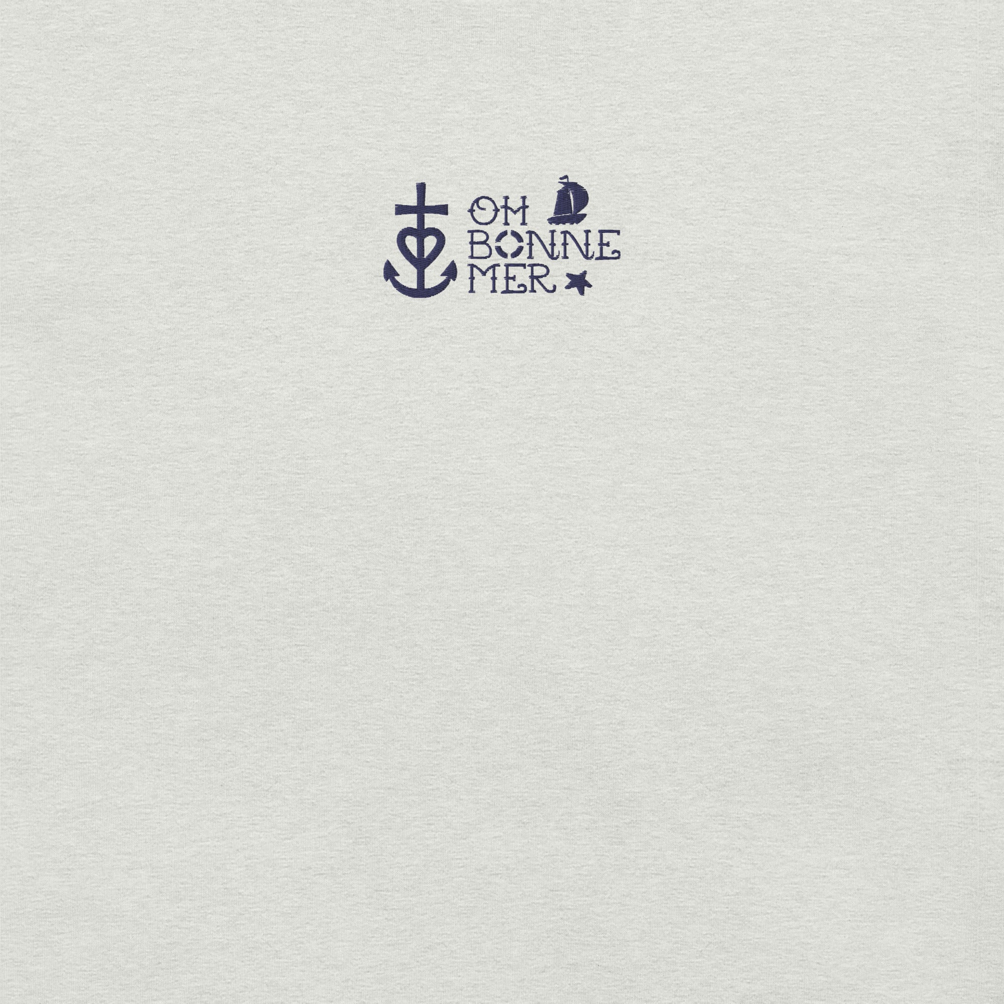 T-shirt en coton unisexe Oh Bonne Mer 2 navy brodé sur couleurs chinées claires