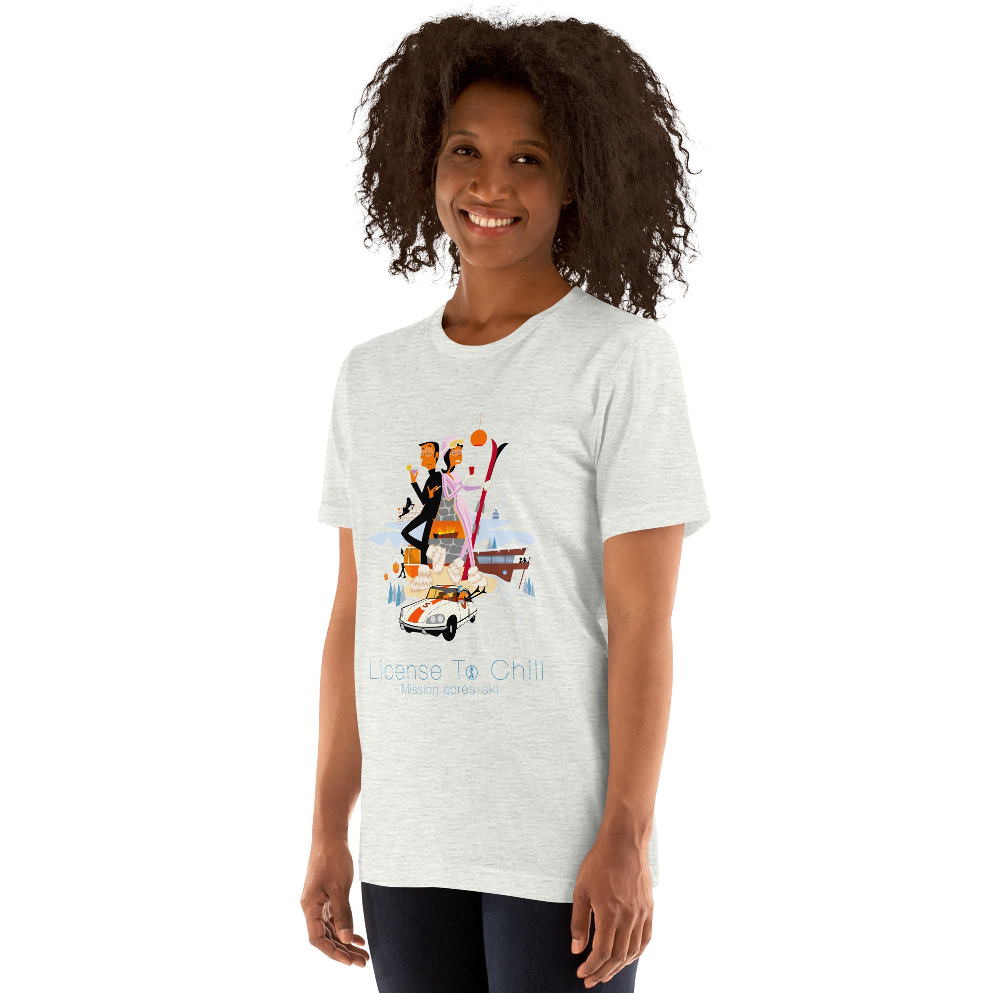 T-shirt en coton unisexe License To Chill Mission Après-Ski sur couleurs claires