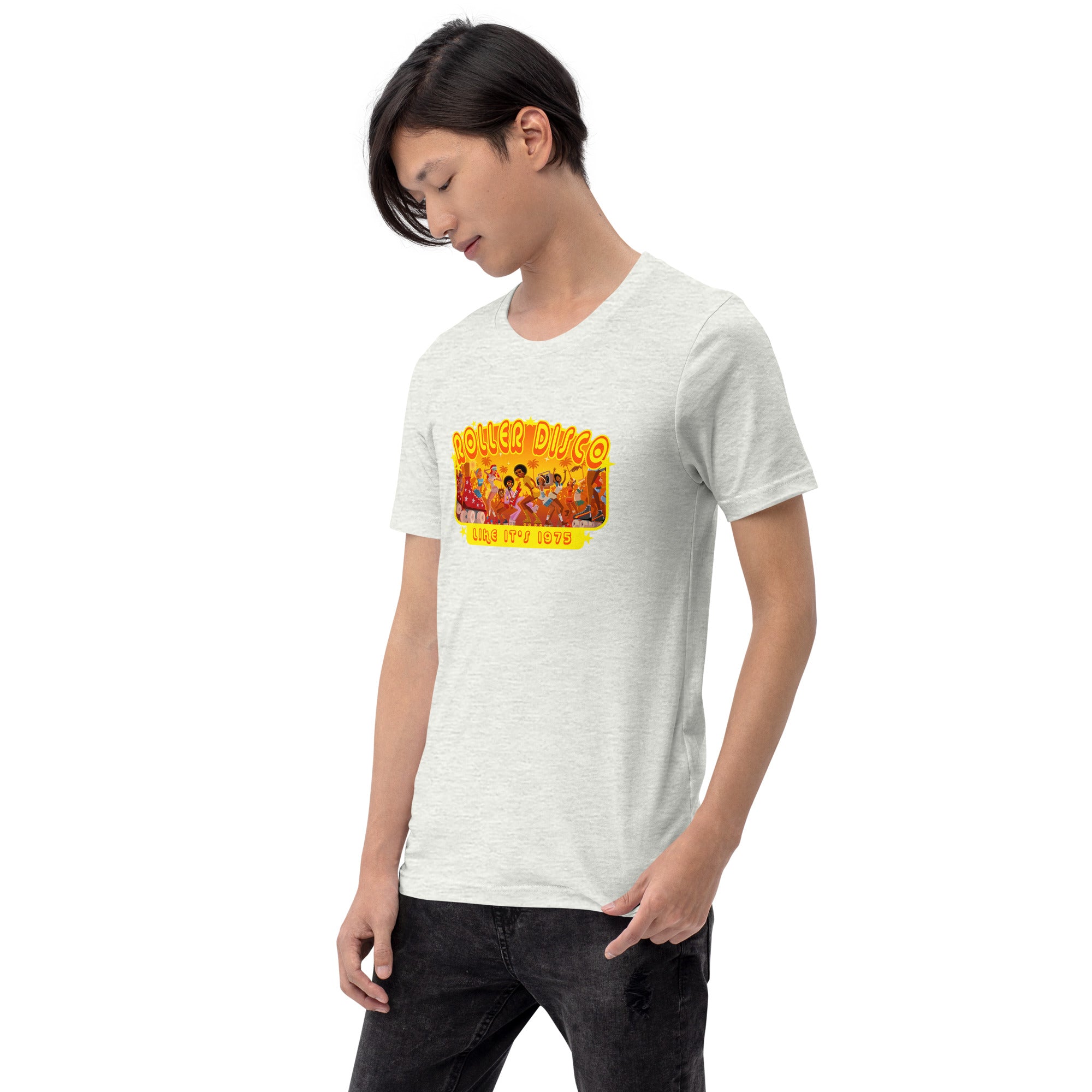 T-shirt en coton unisexe Roller Disco 1975 sur couleurs claires
