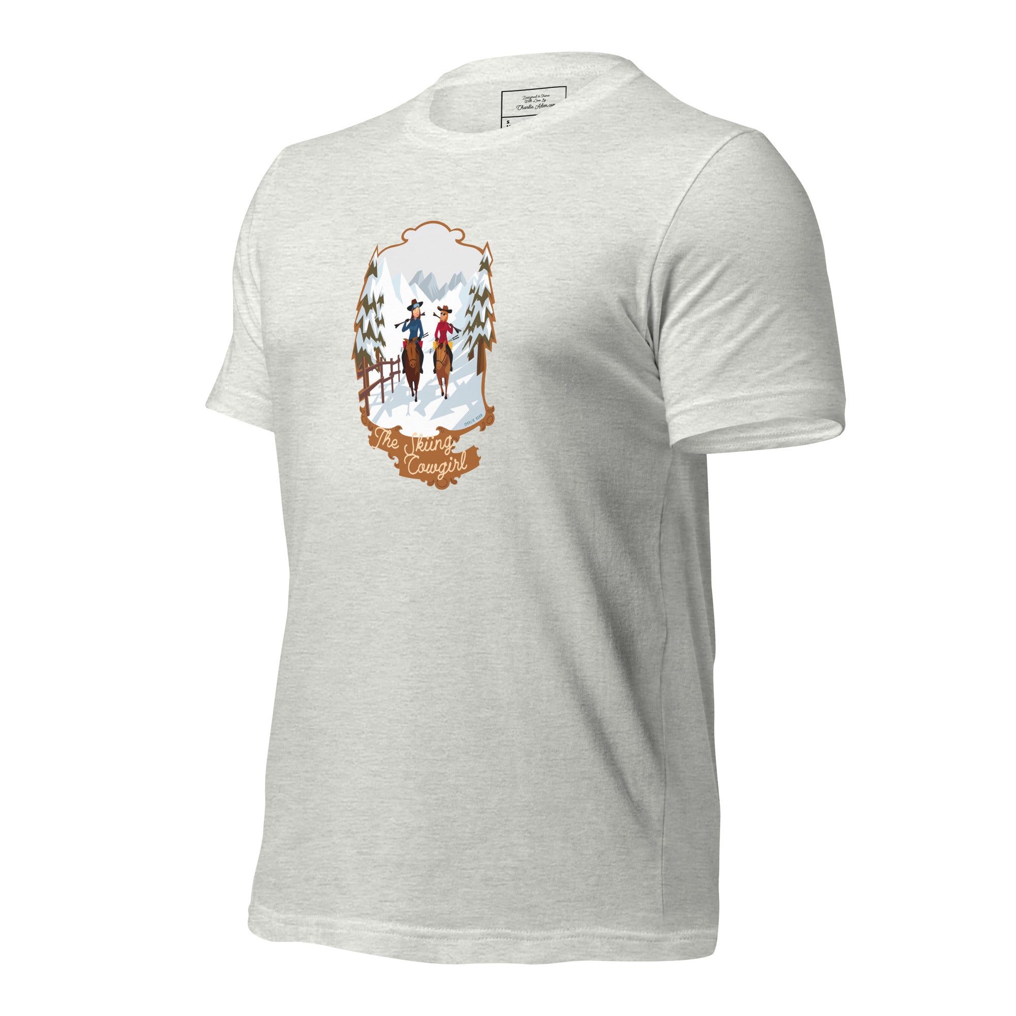 T-shirt en coton unisexe The Skiing Cowgirl sur fond clair