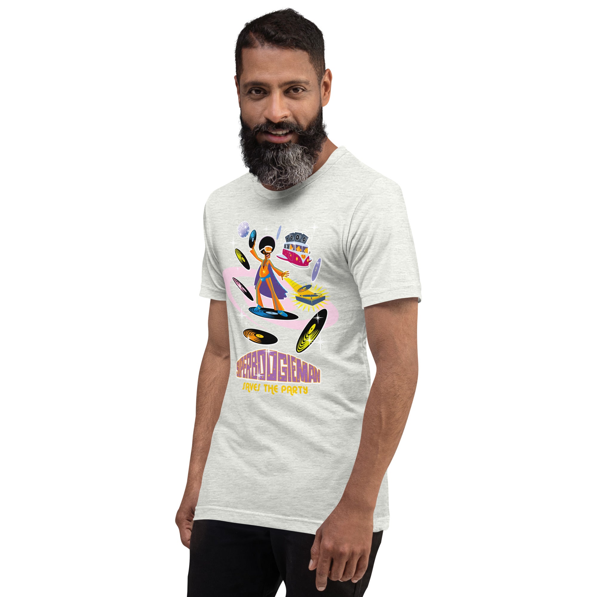 Unisex t-shirt Superboogieman saves the Party on light heather colors