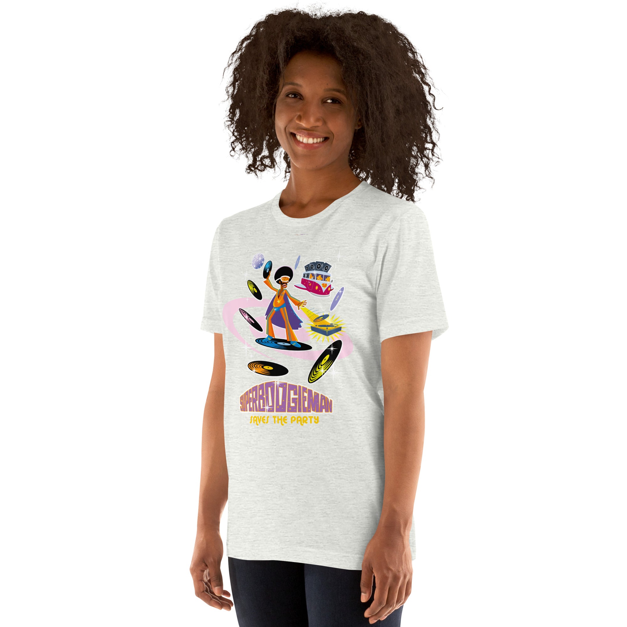 Unisex t-shirt Superboogieman saves the Party on light heather colors