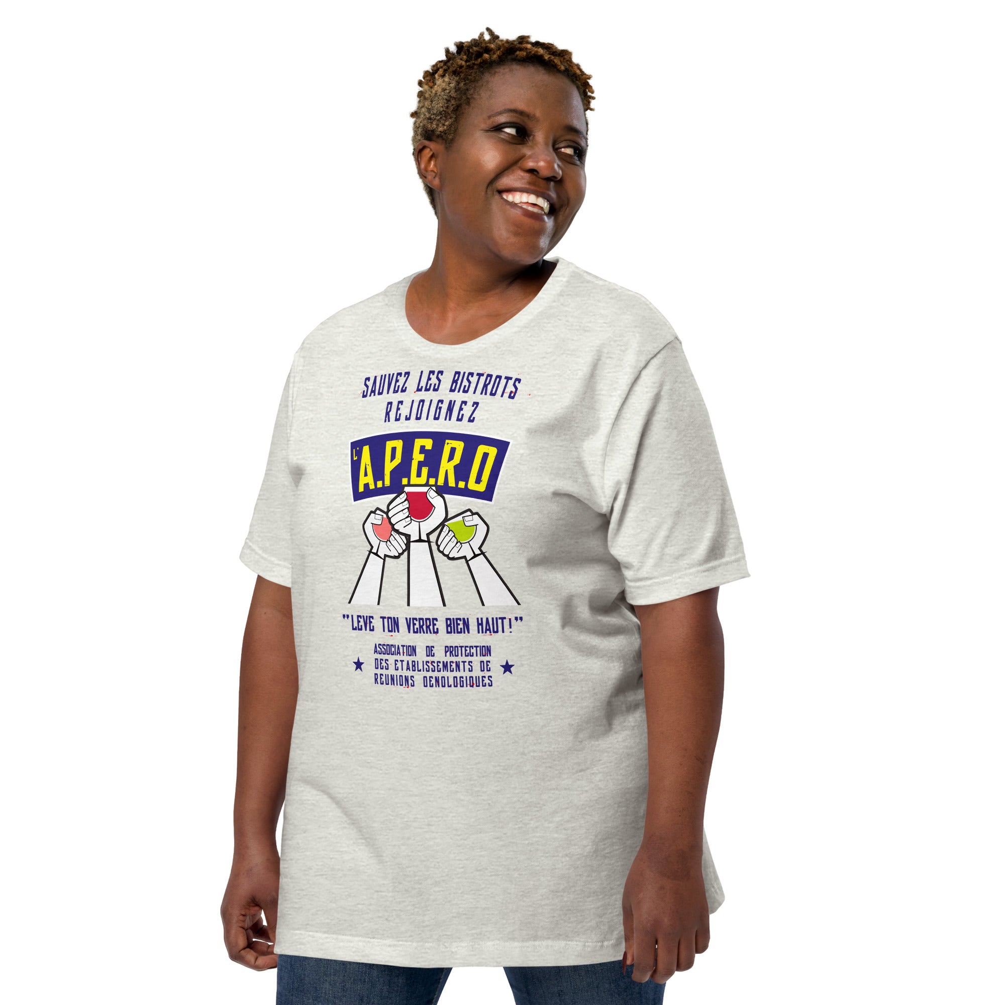 Unisex cotton t-shirt Sauvez les Bistrots, rejoignez l'Apéro on light heather colors